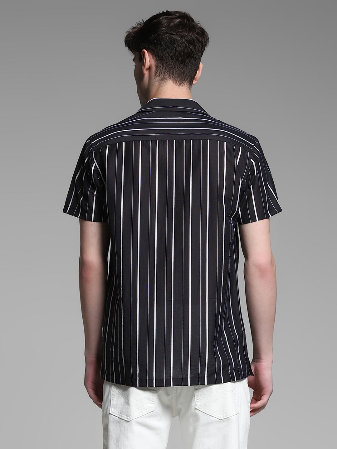 Black Striped Short Sleeves Shirt