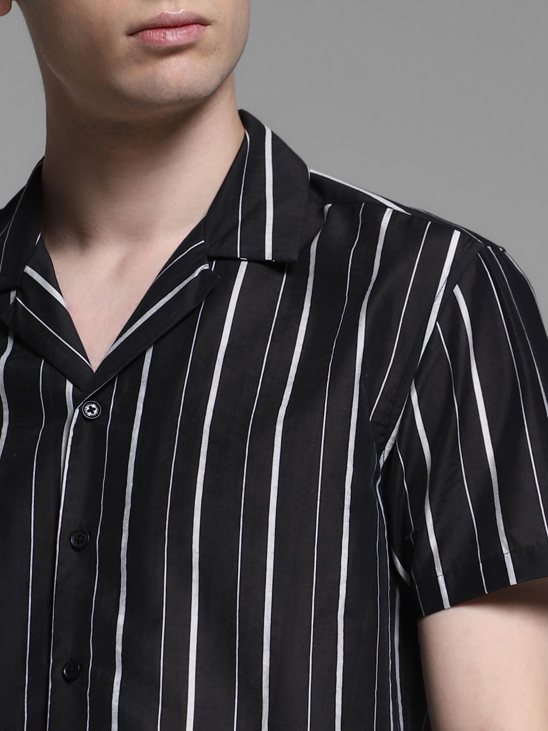 Black Striped Short Sleeves Shirt
