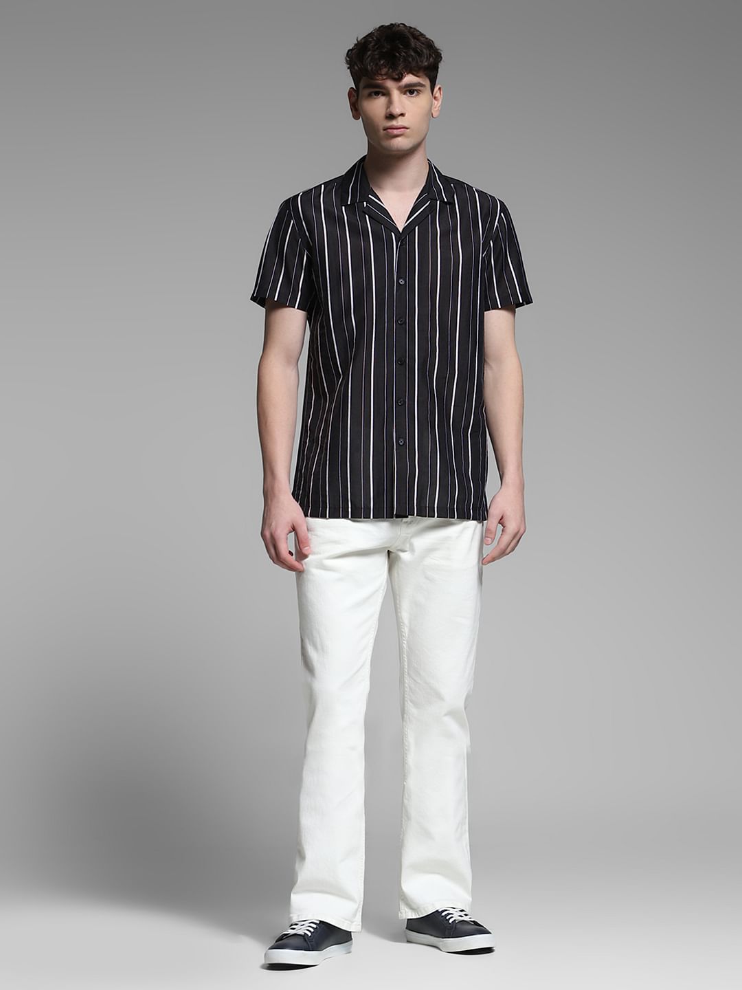 Black Striped Short Sleeves Shirt