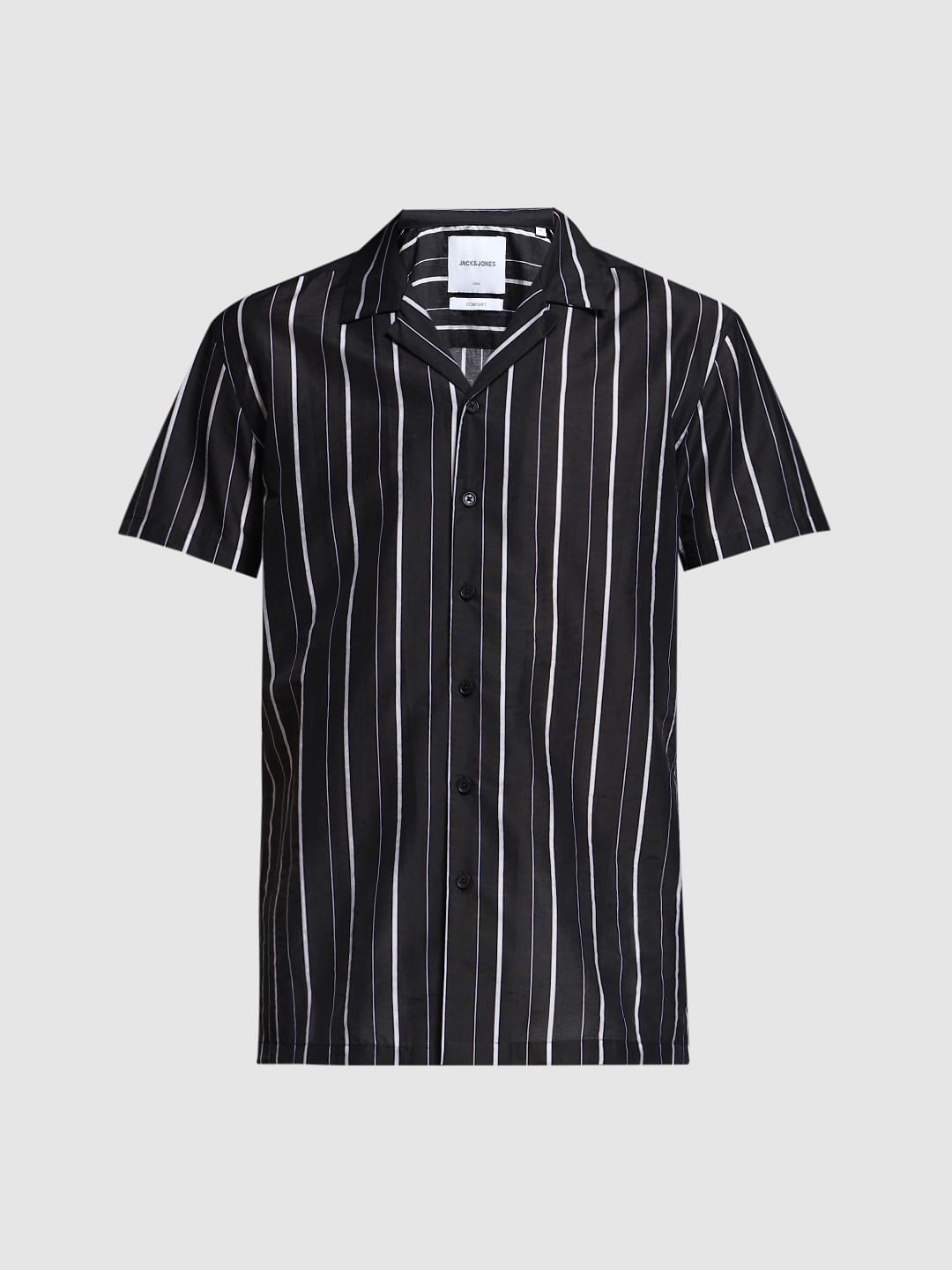 Black Striped Short Sleeves Shirt