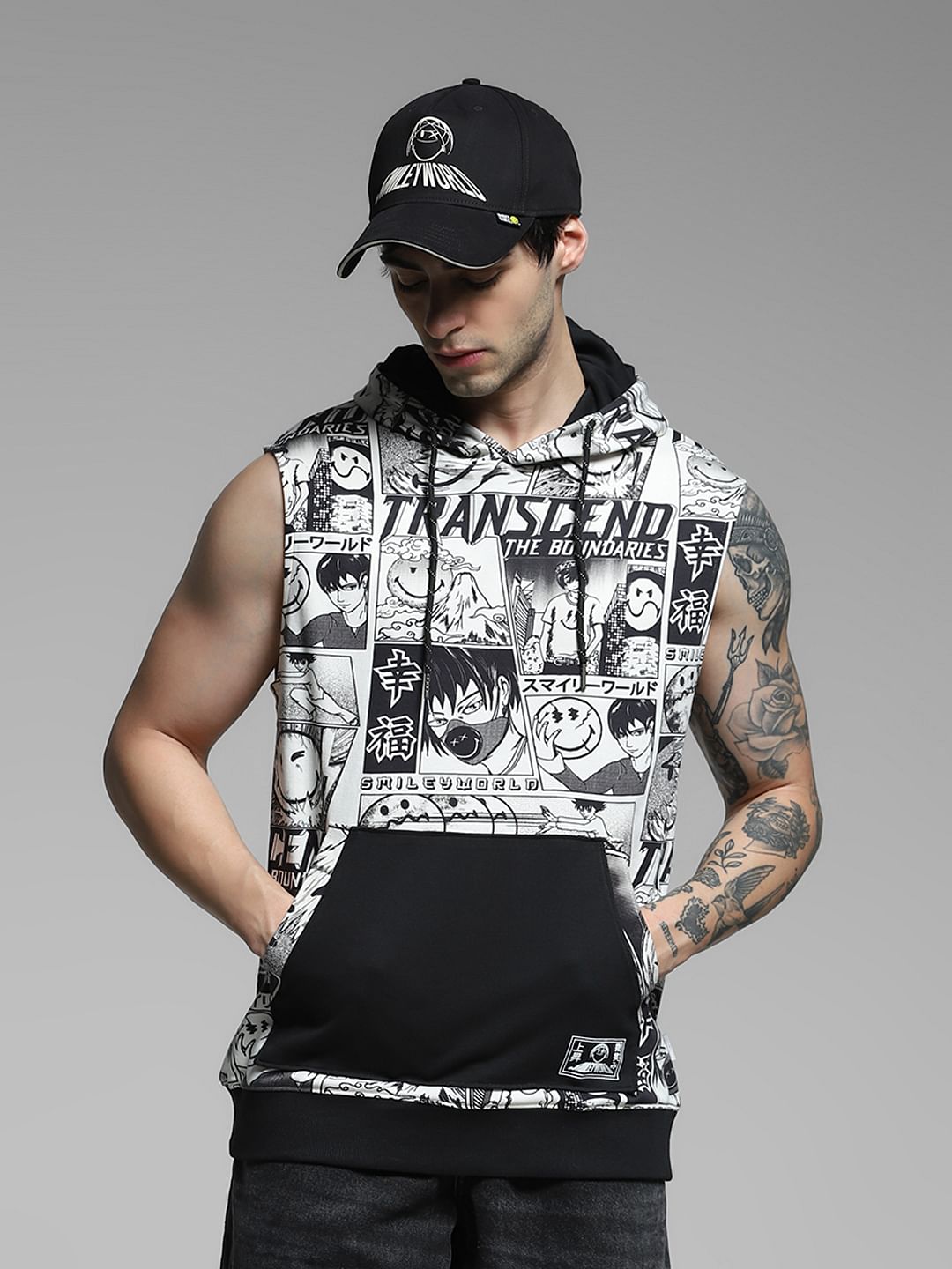 SmileyWorld White Printed Hooded Vest - L