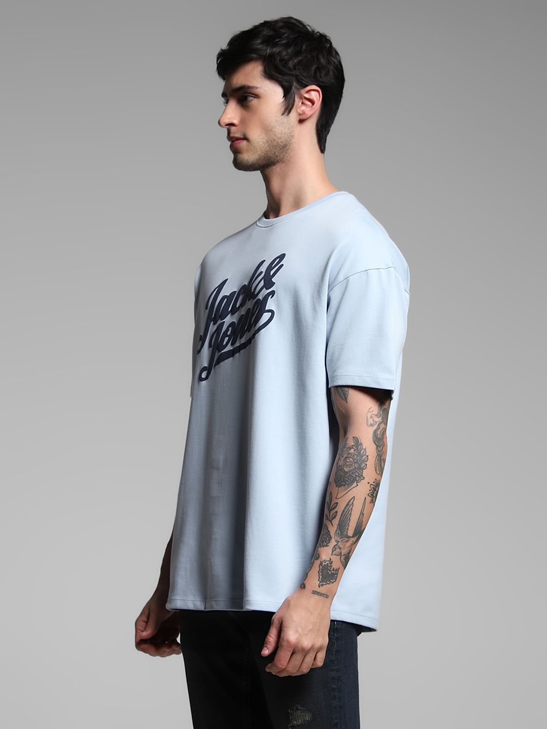 Blue Logo Print Crew Neck T-shirt