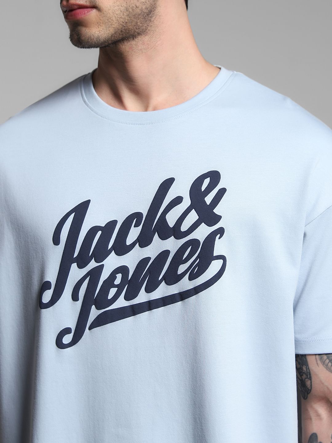 Blue Logo Print Crew Neck T-shirt