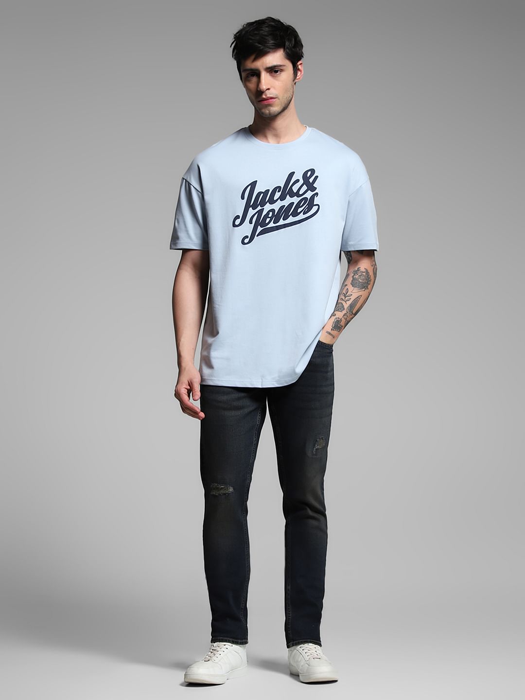 Blue Logo Print Crew Neck T-shirt
