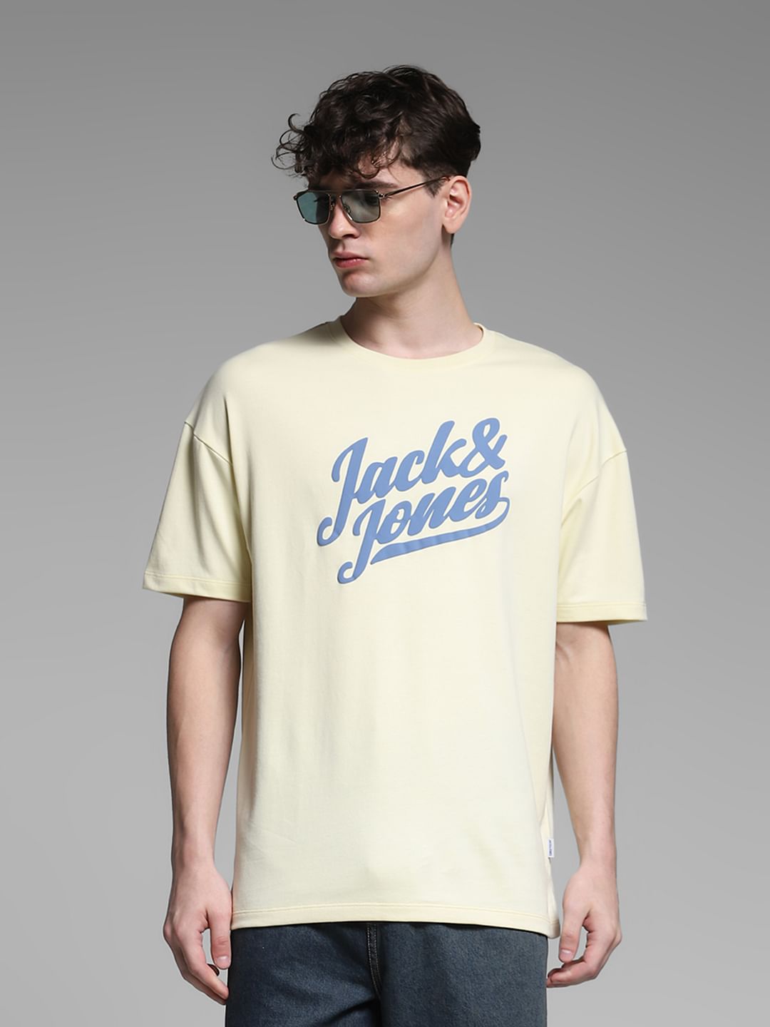 Yellow Logo Print Crew Neck T-shirt - S