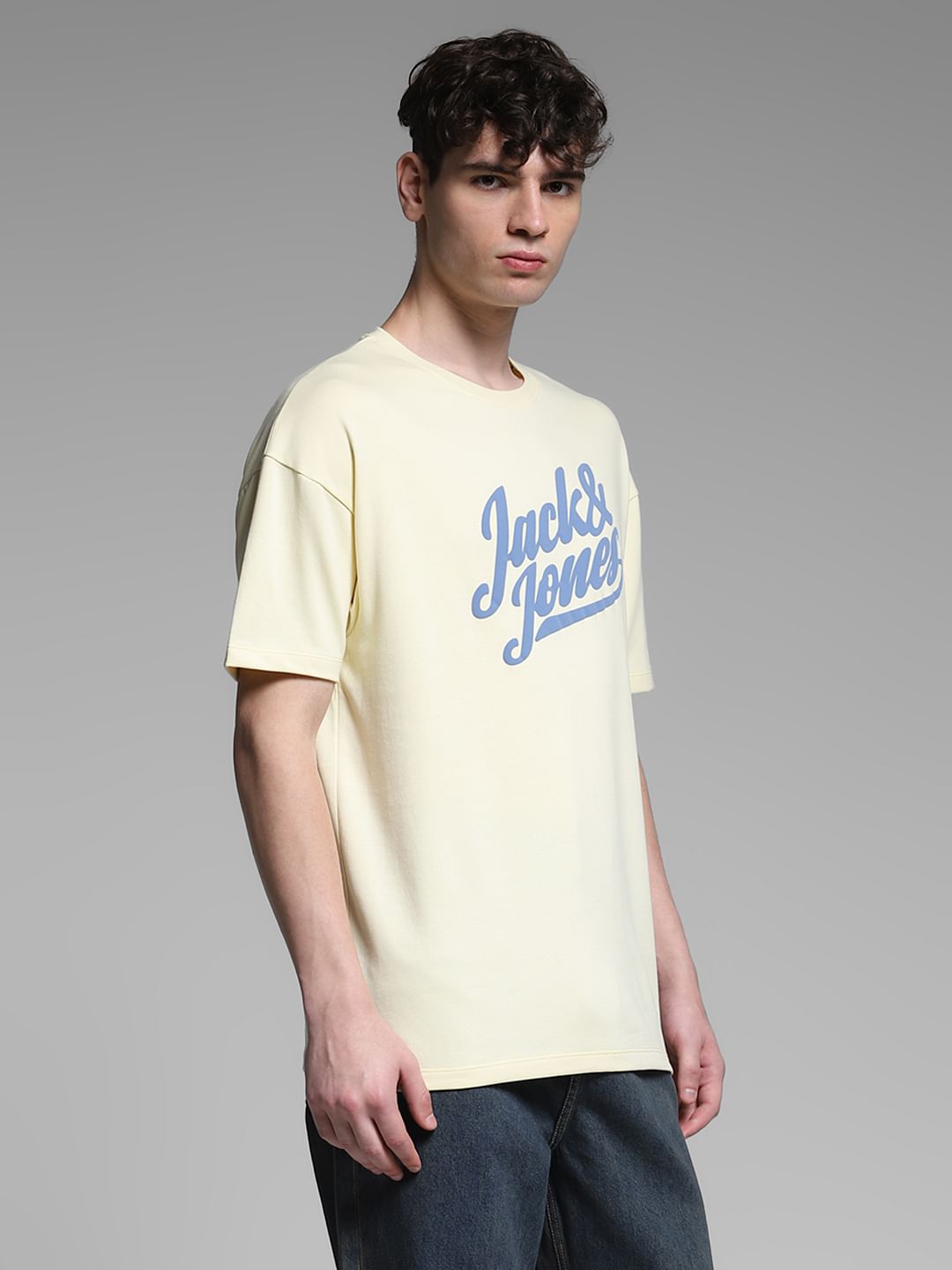 Yellow Logo Print Crew Neck T-shirt