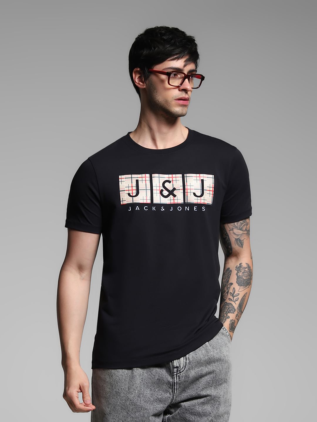 Black Logo Print Cotton T-shirt - S