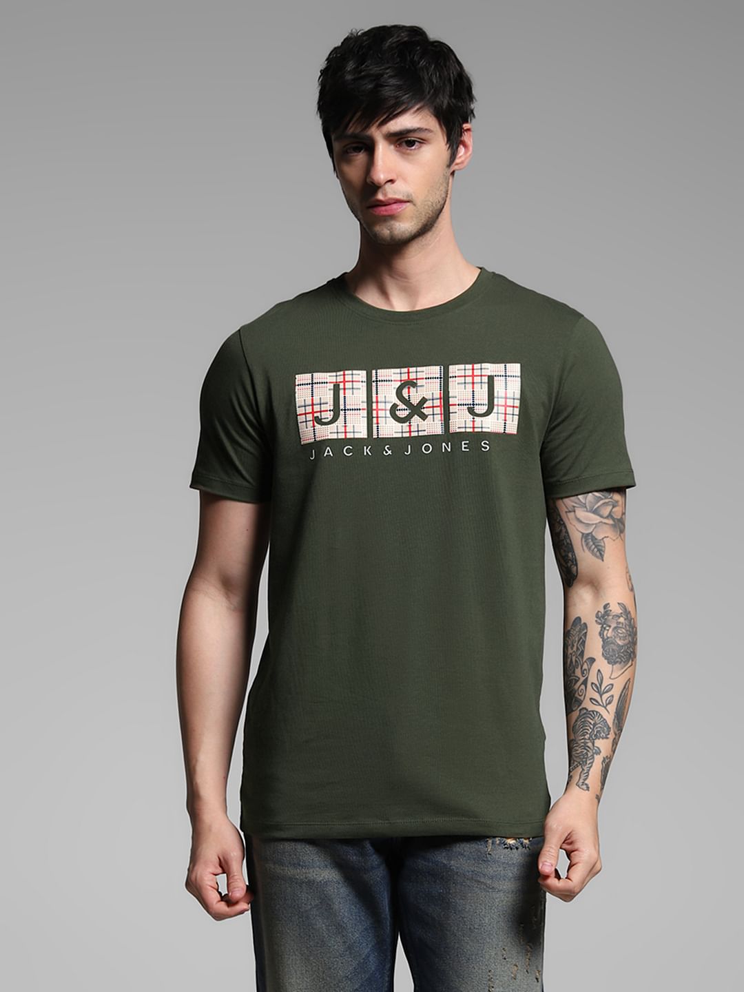 Olive Logo Print Cotton T-shirt