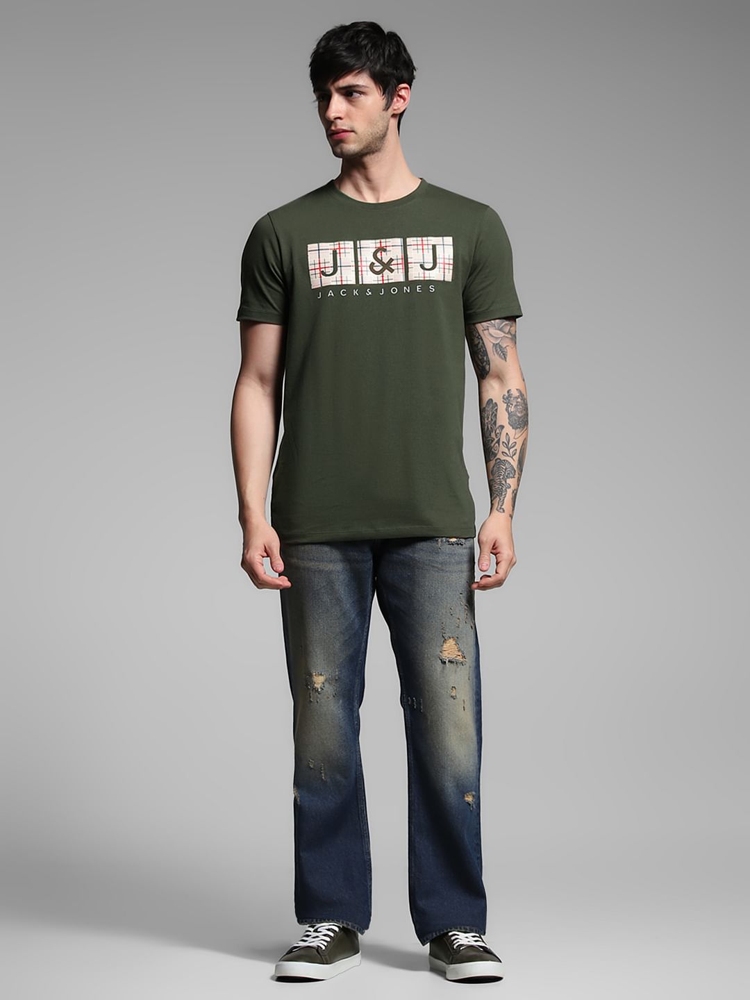 Olive Logo Print Cotton T-shirt