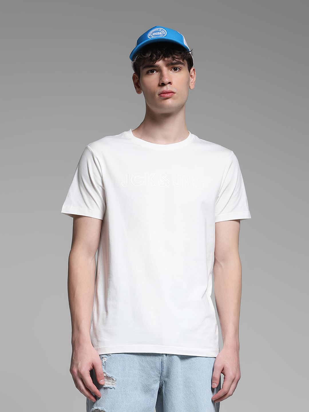 White Logo Print Cotton T-shirt - S