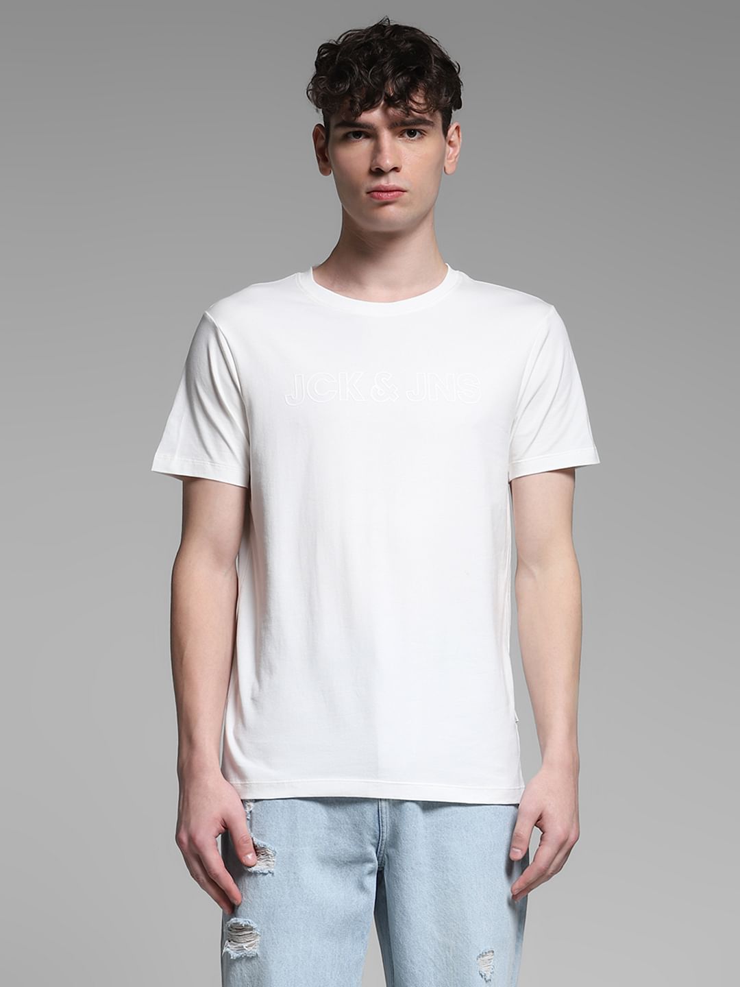 White Logo Print Cotton T-shirt