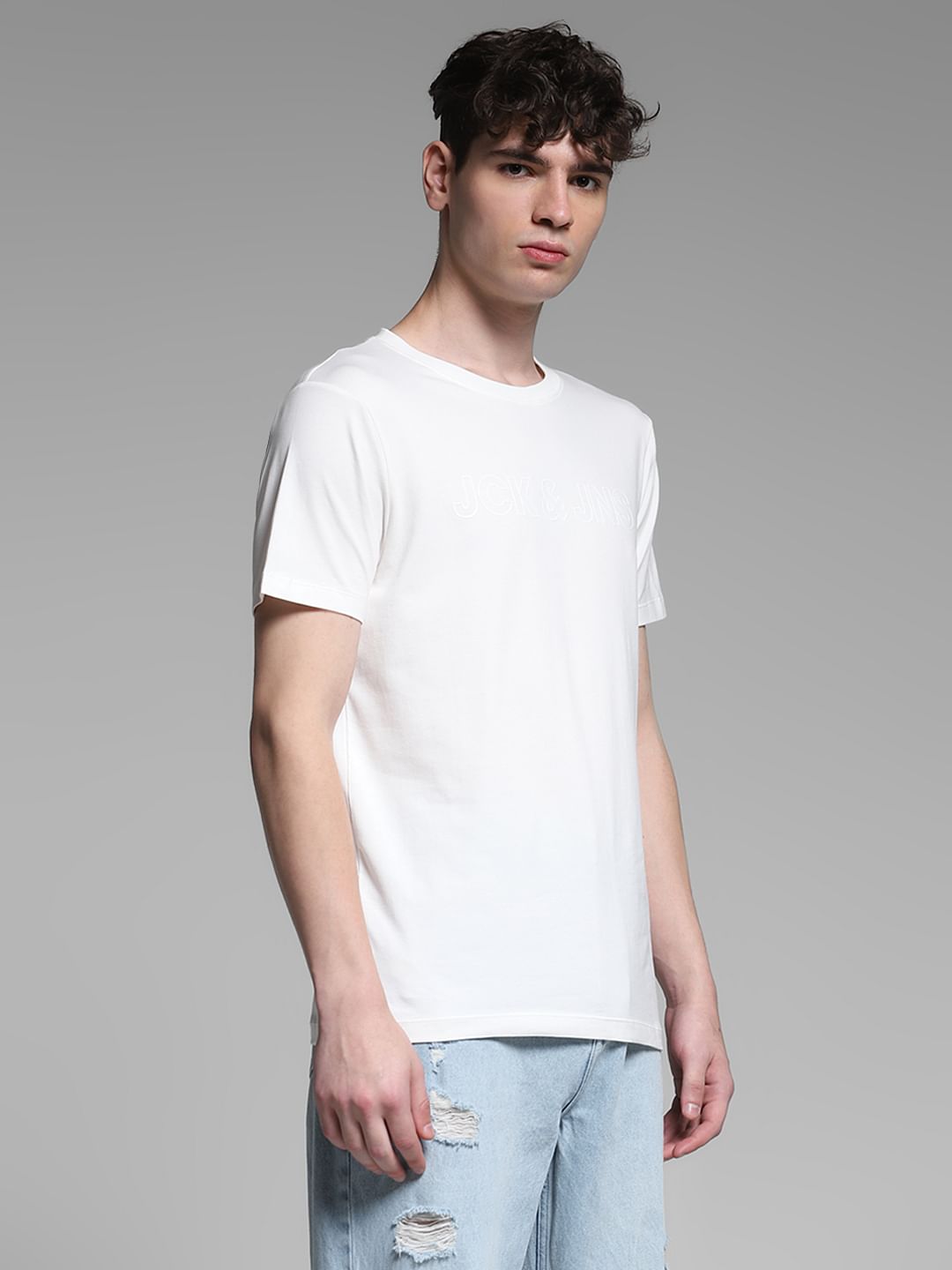 White Logo Print Cotton T-shirt