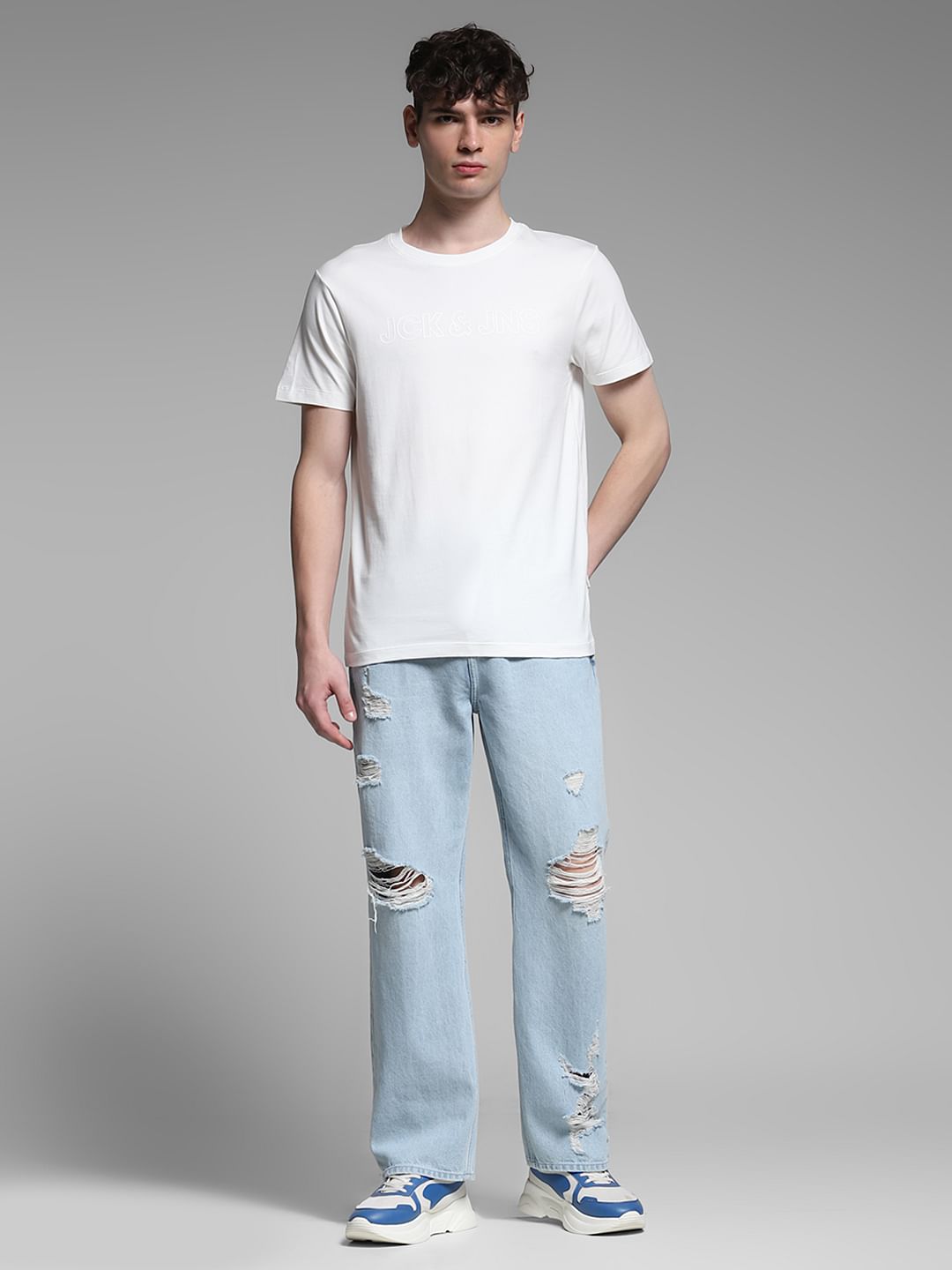 White Logo Print Cotton T-shirt