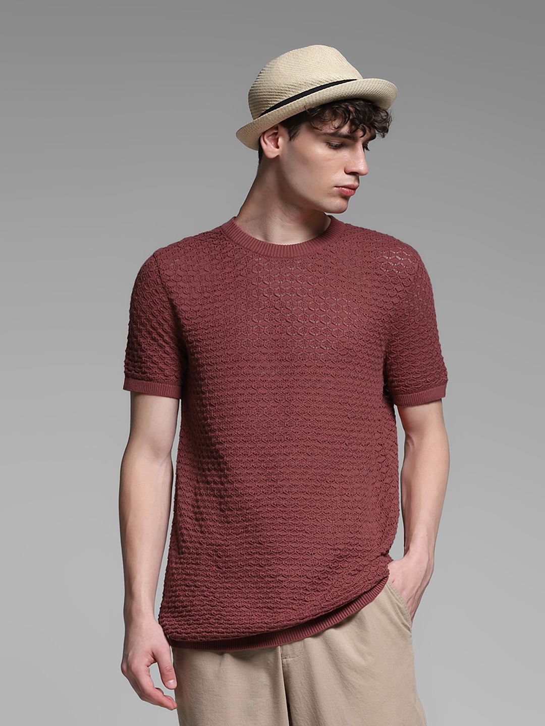 Brown Knitted Cotton T-shirt