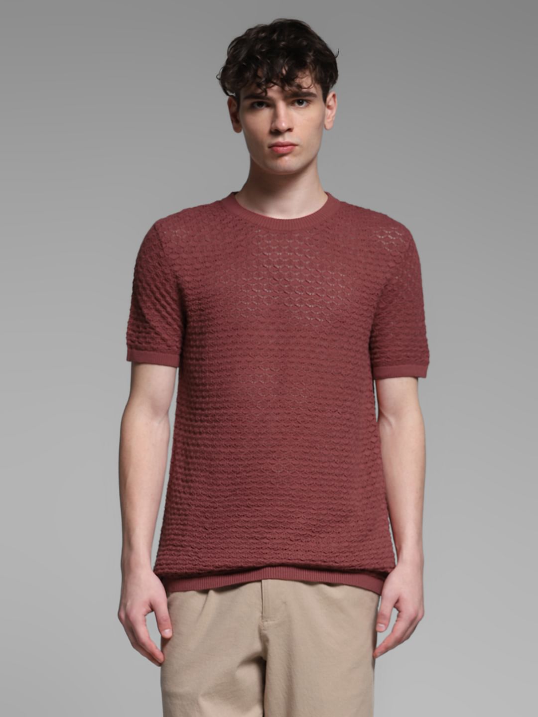 Brown Knitted Cotton T-shirt