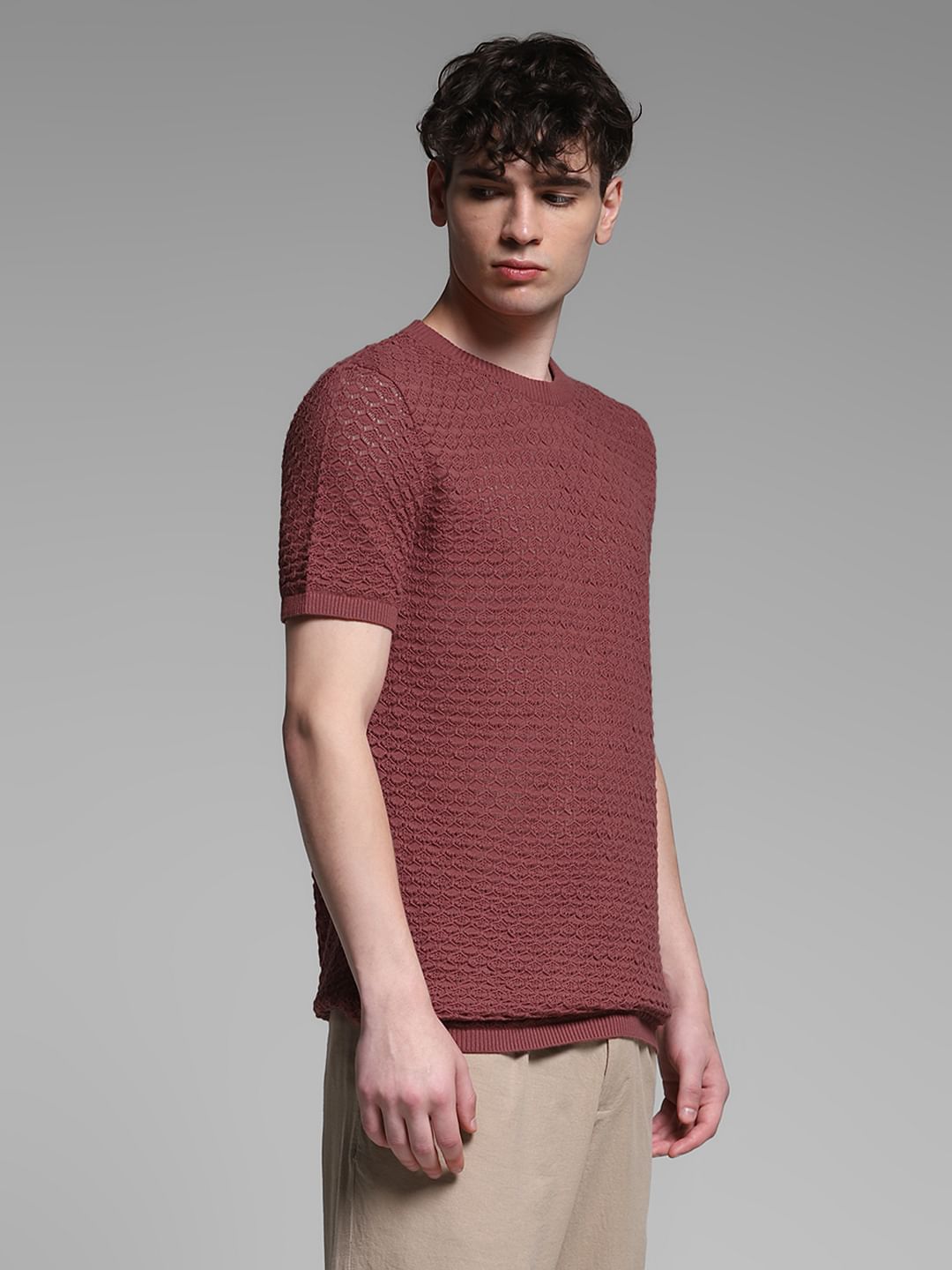 Brown Knitted Cotton T-shirt