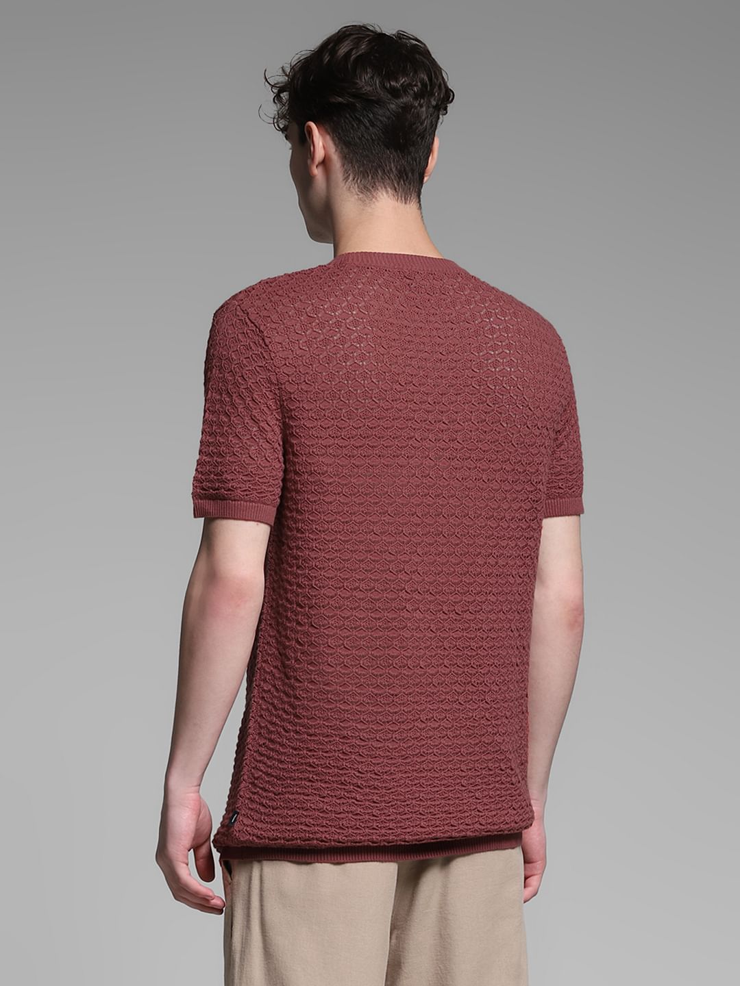 Brown Knitted Cotton T-shirt