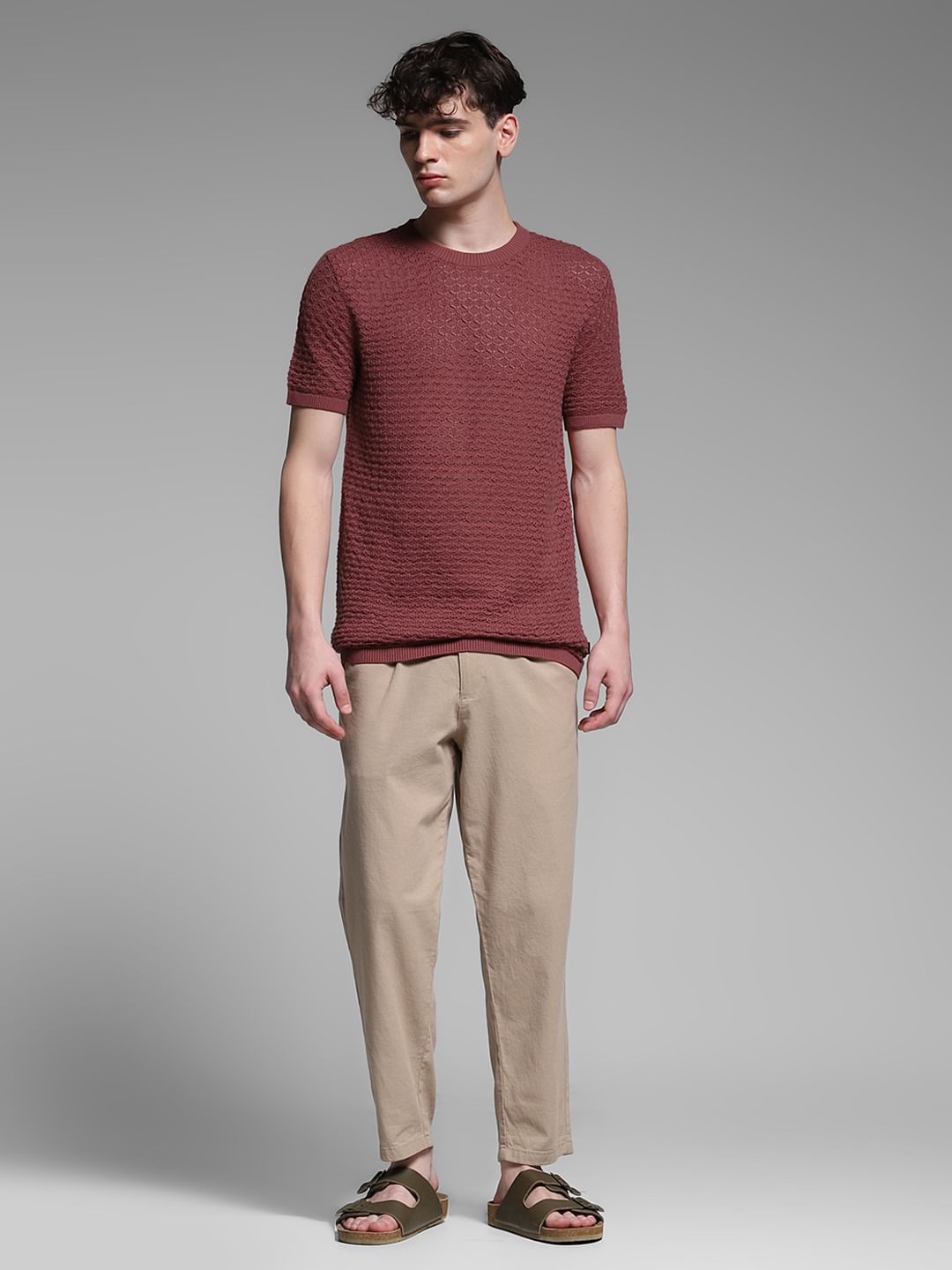 Brown Knitted Cotton T-shirt