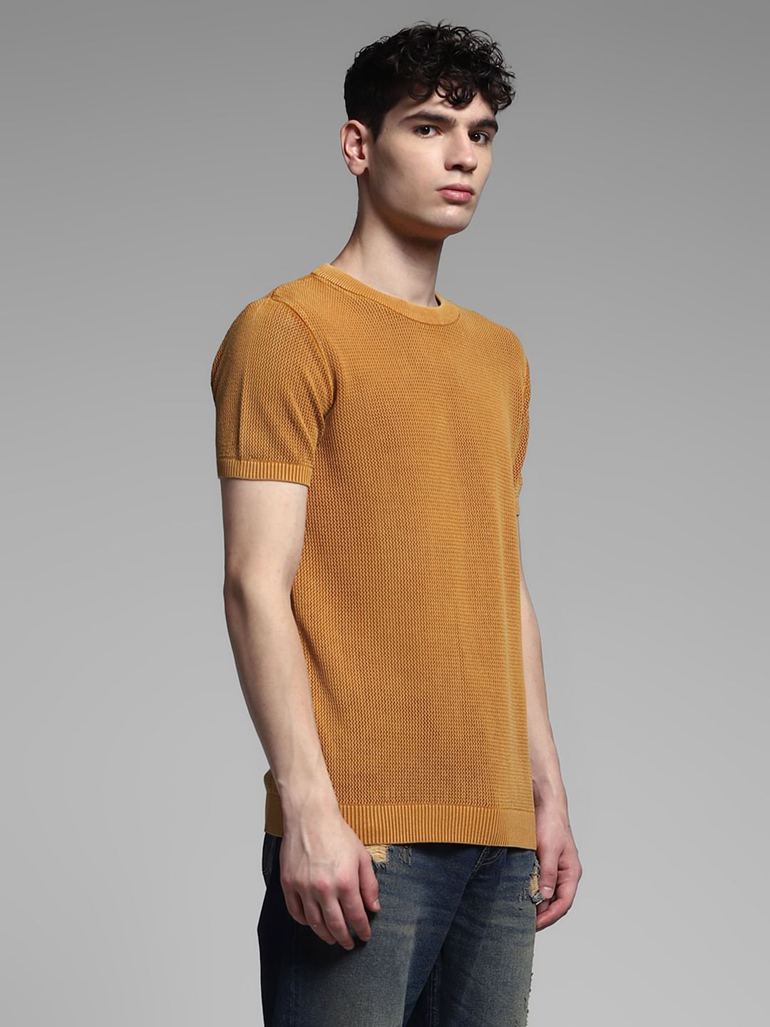 Orange Knitted Crew Neck T-shirt