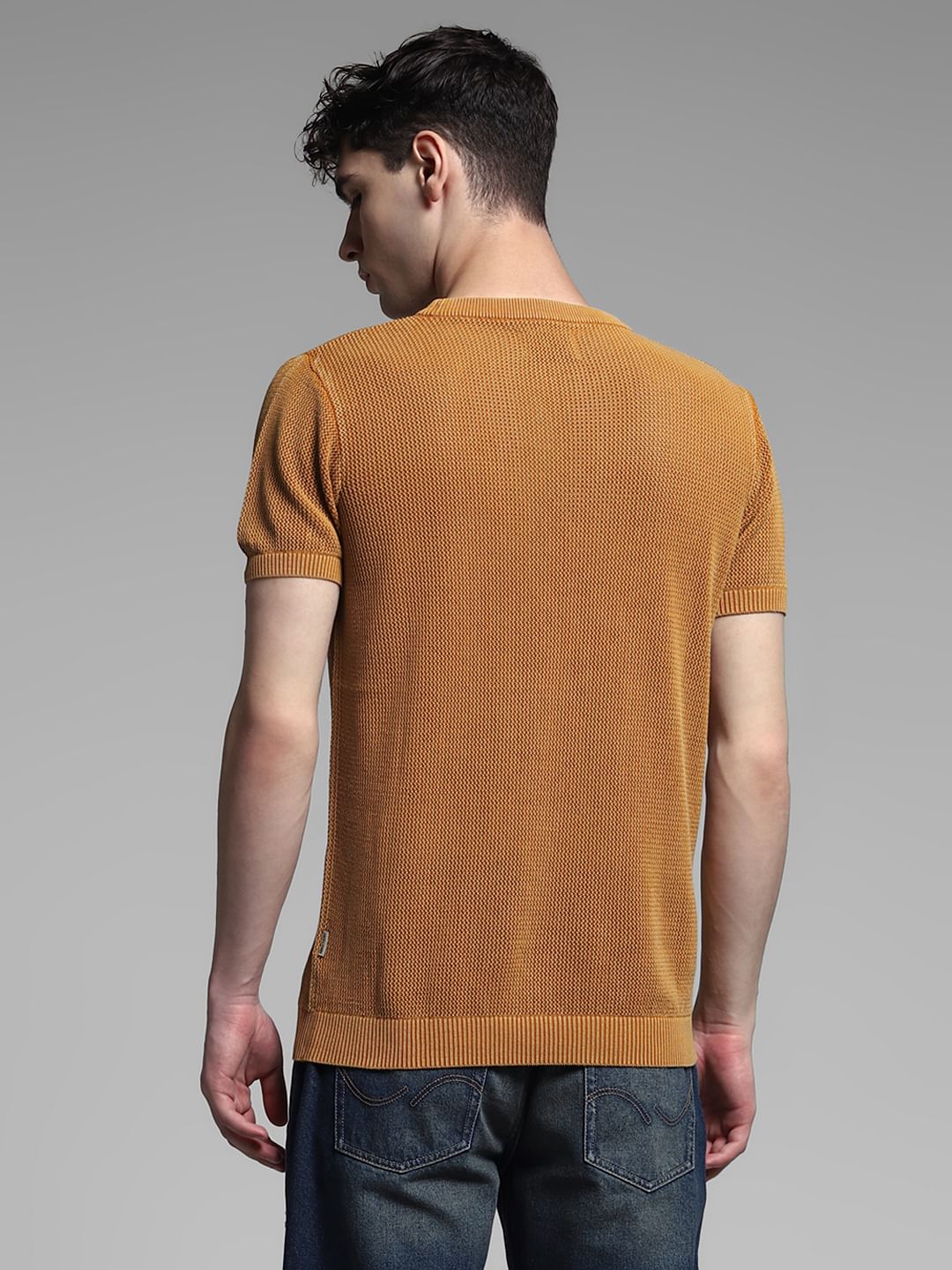 Orange Knitted Crew Neck T-shirt