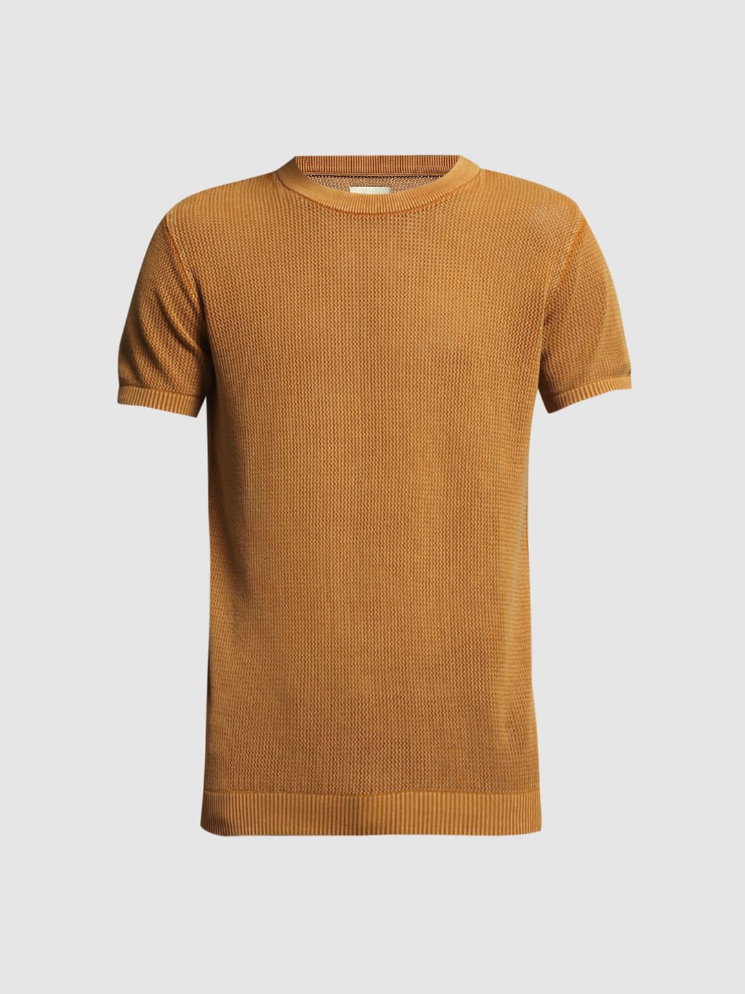 Orange Knitted Crew Neck T-shirt