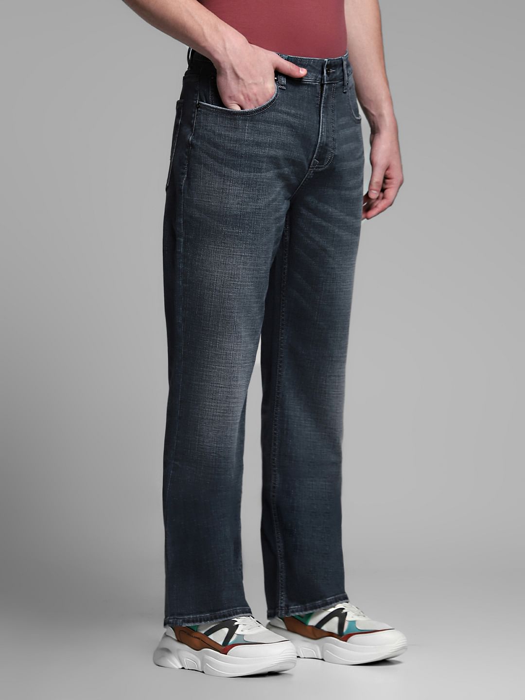 Dark Grey High Rise Cliff Bootcut Jeans
