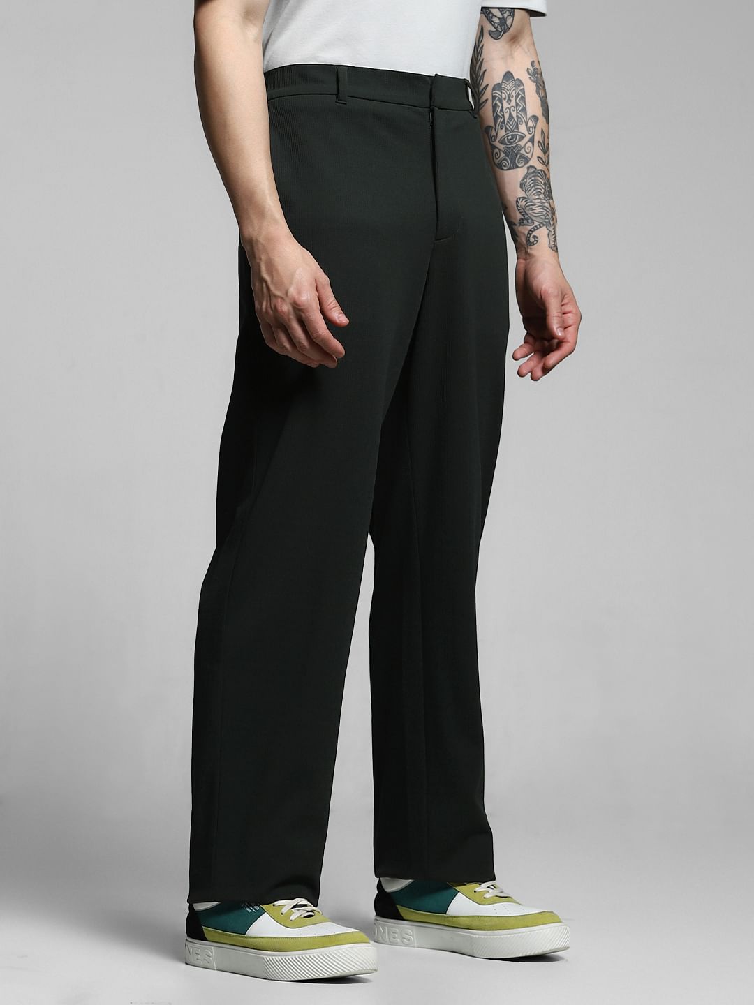 Olive Mid Rise Regular Fit Pants