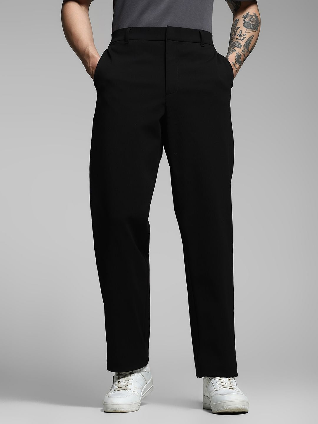 Black Mid Rise Regular Fit Pants