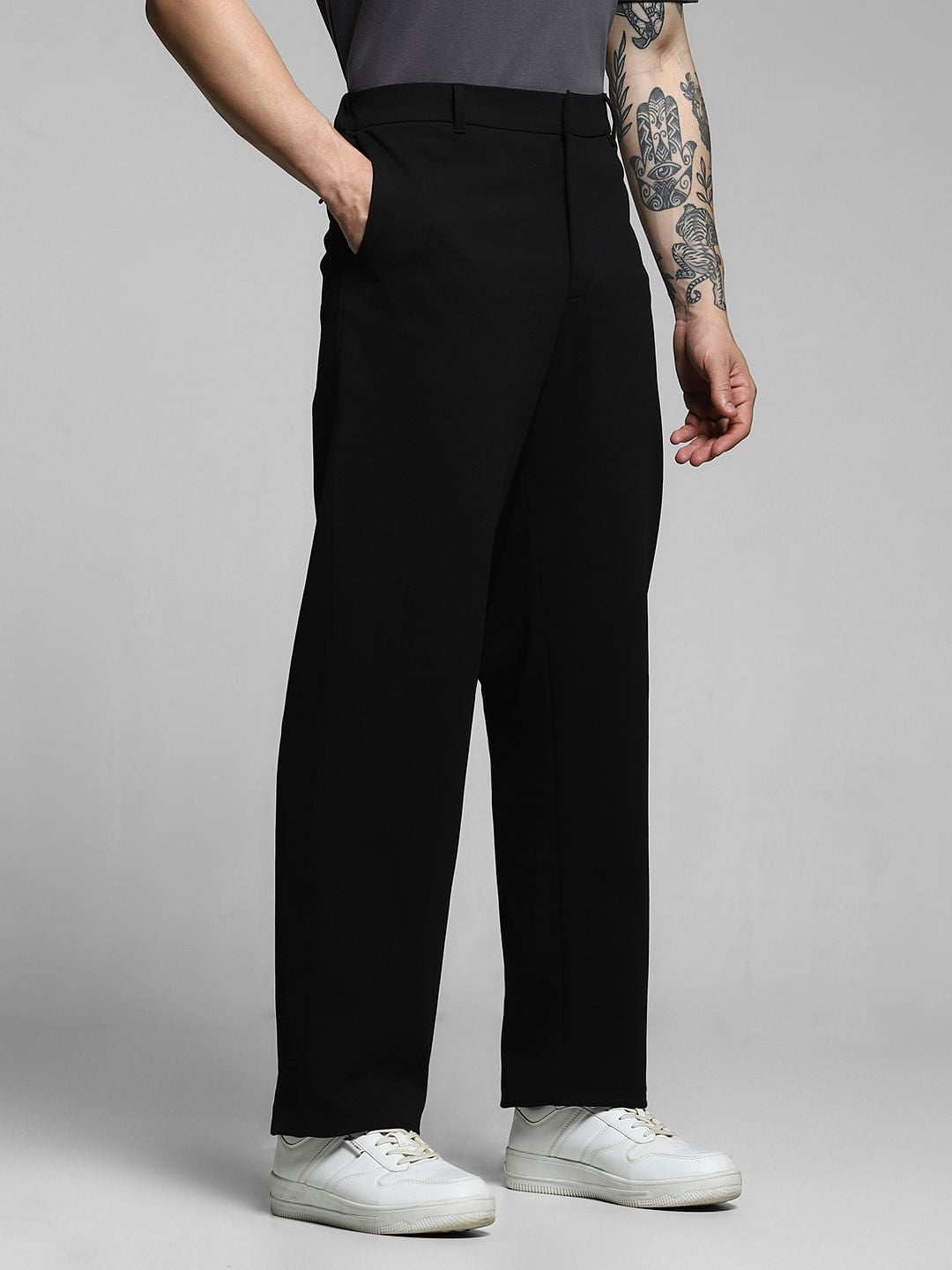 Black Mid Rise Regular Fit Pants