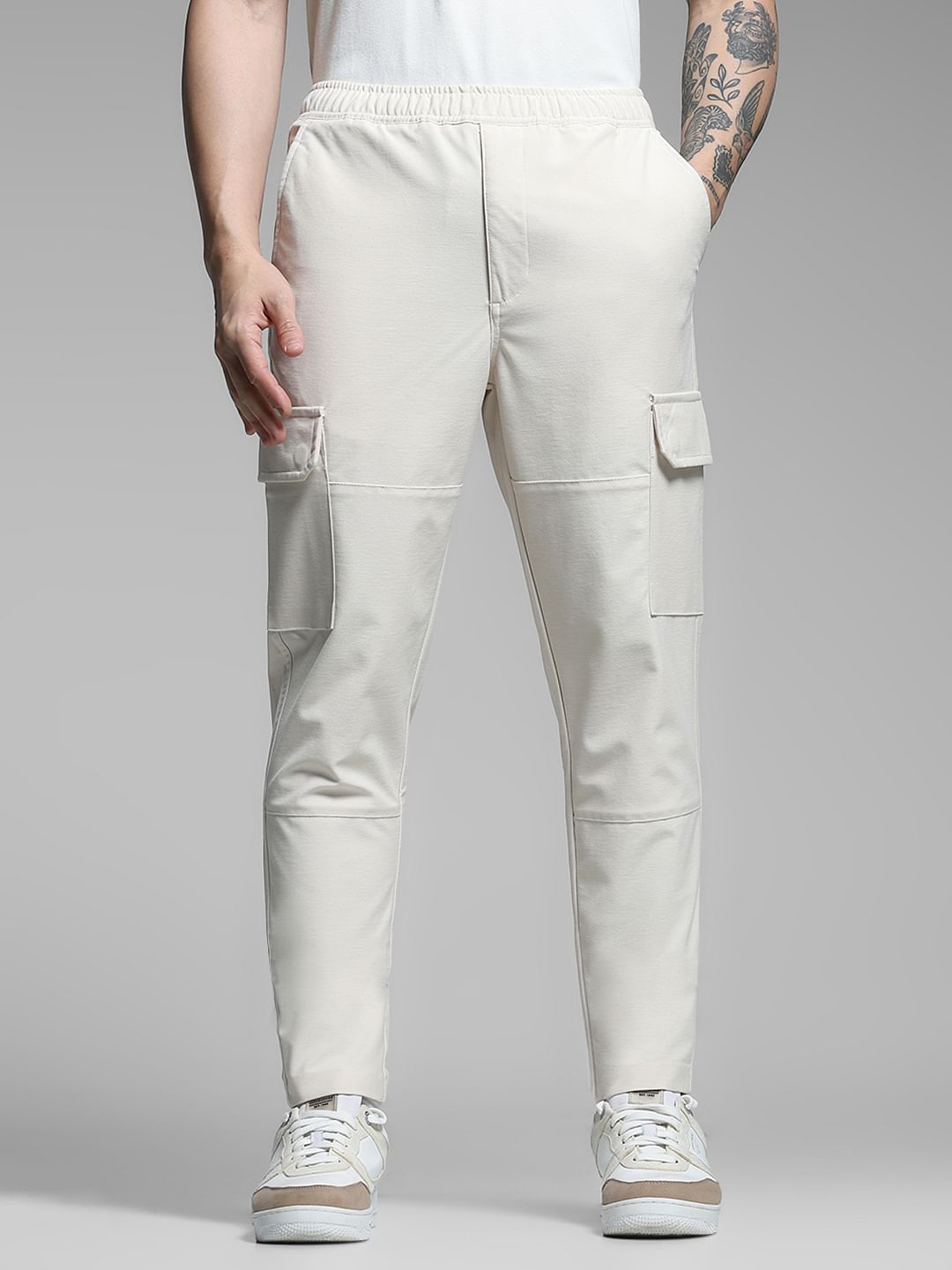 Beige Mid Rise Cargo Pants - S