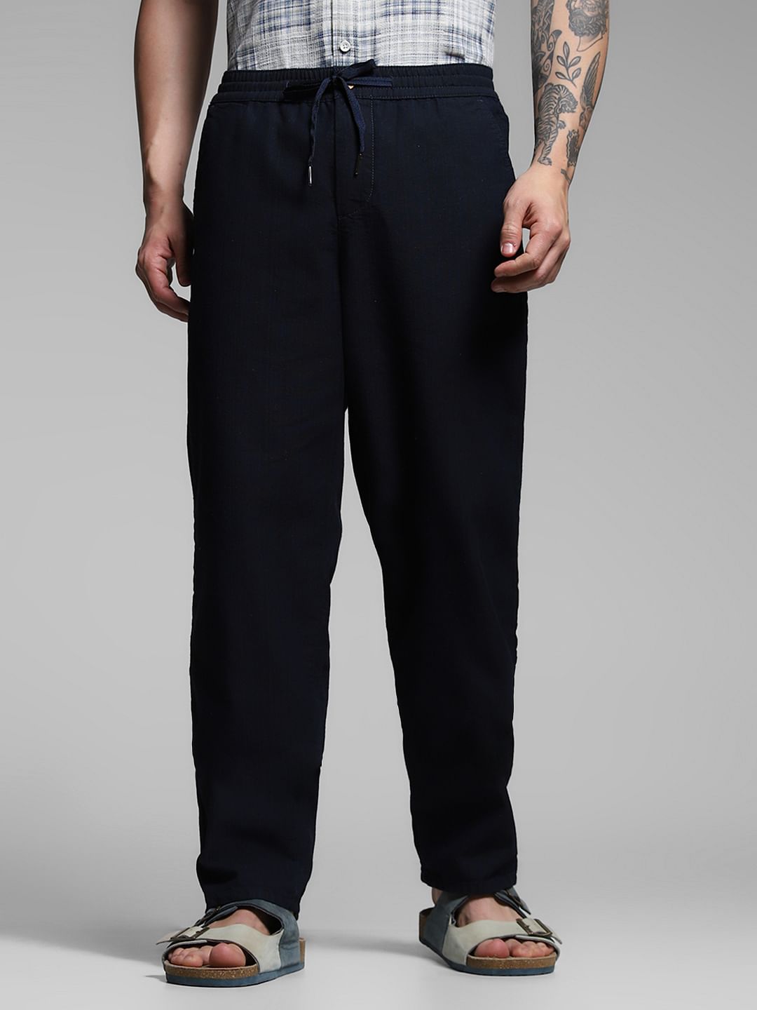 Navy Blue Mid Rise Slim Fit Pants