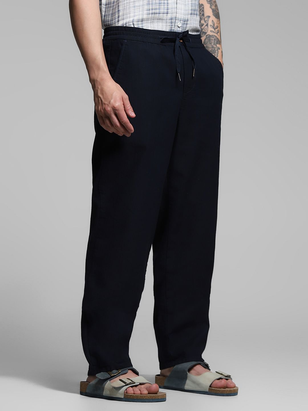 Navy Blue Mid Rise Slim Fit Pants