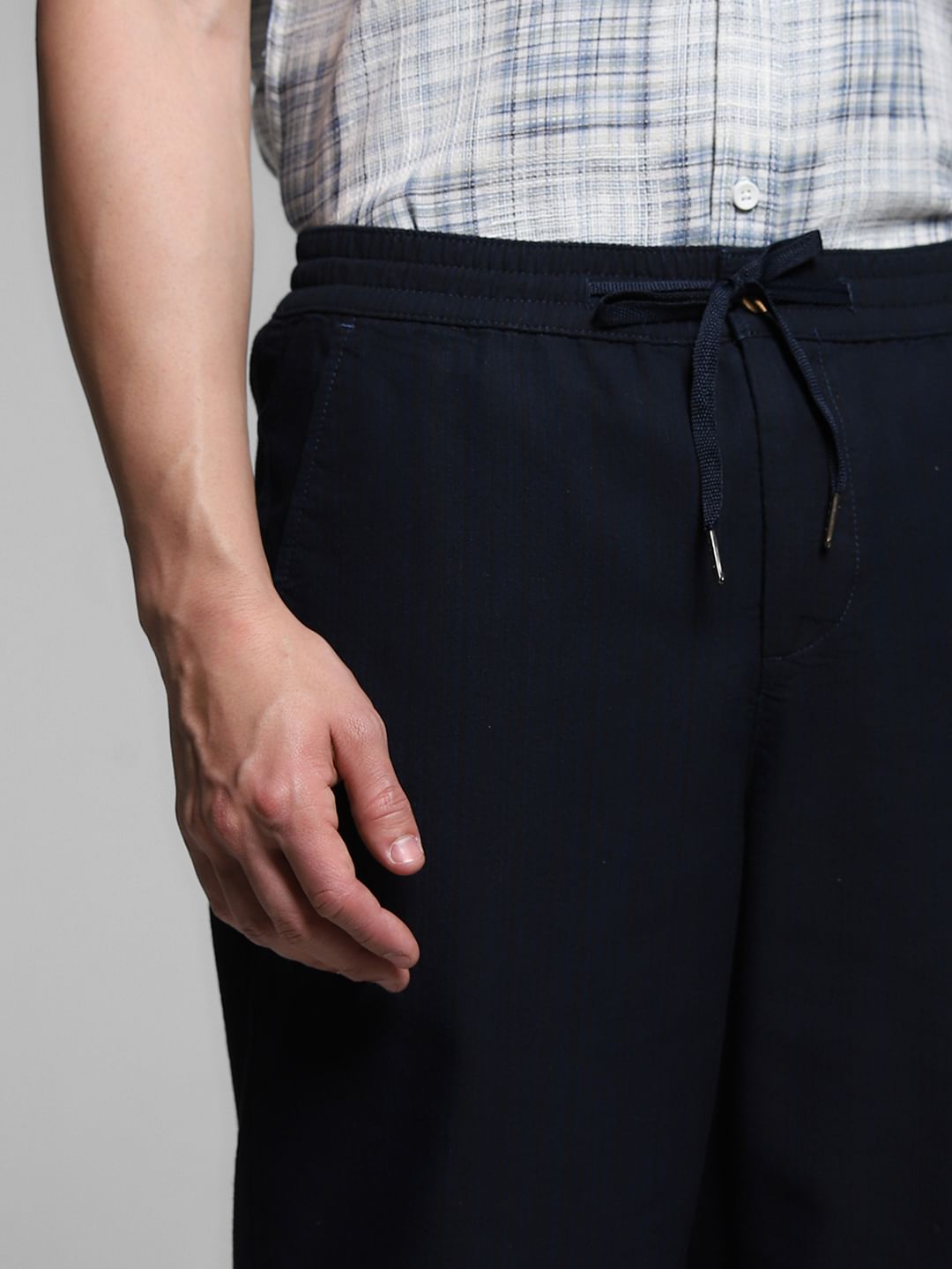 Navy Blue Mid Rise Slim Fit Pants