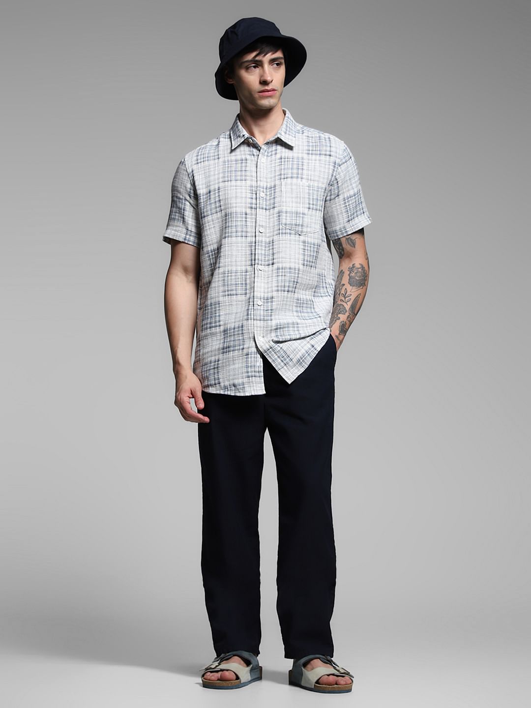 Navy Blue Mid Rise Slim Fit Pants