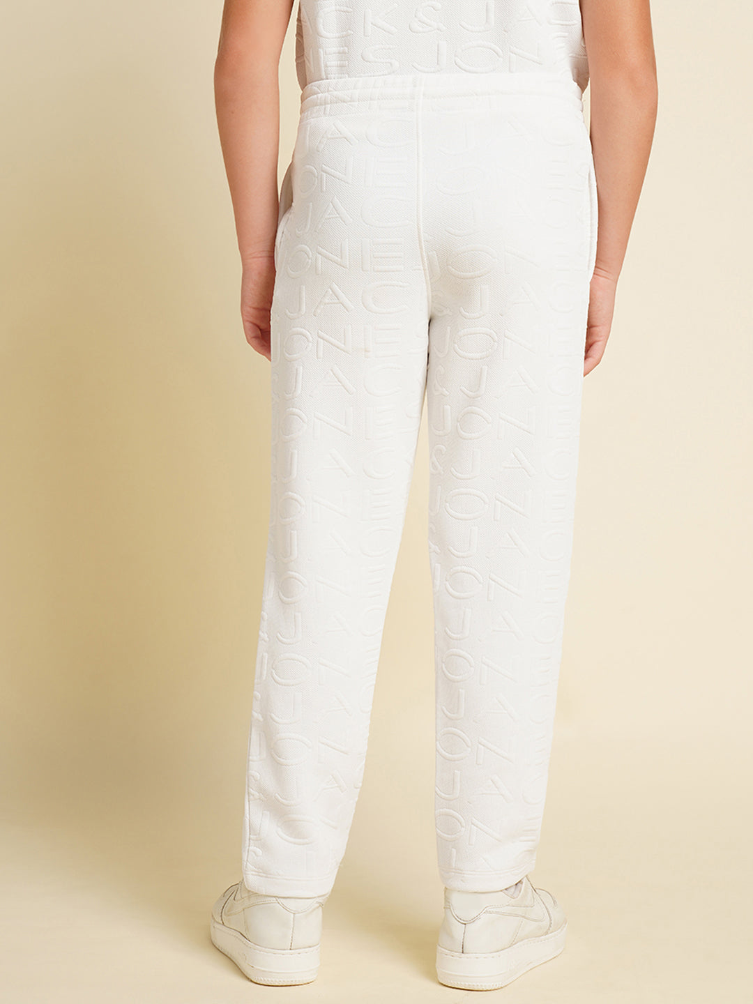 Boys White Cotton Joggers With Drawstring Waist And 3 Pockets