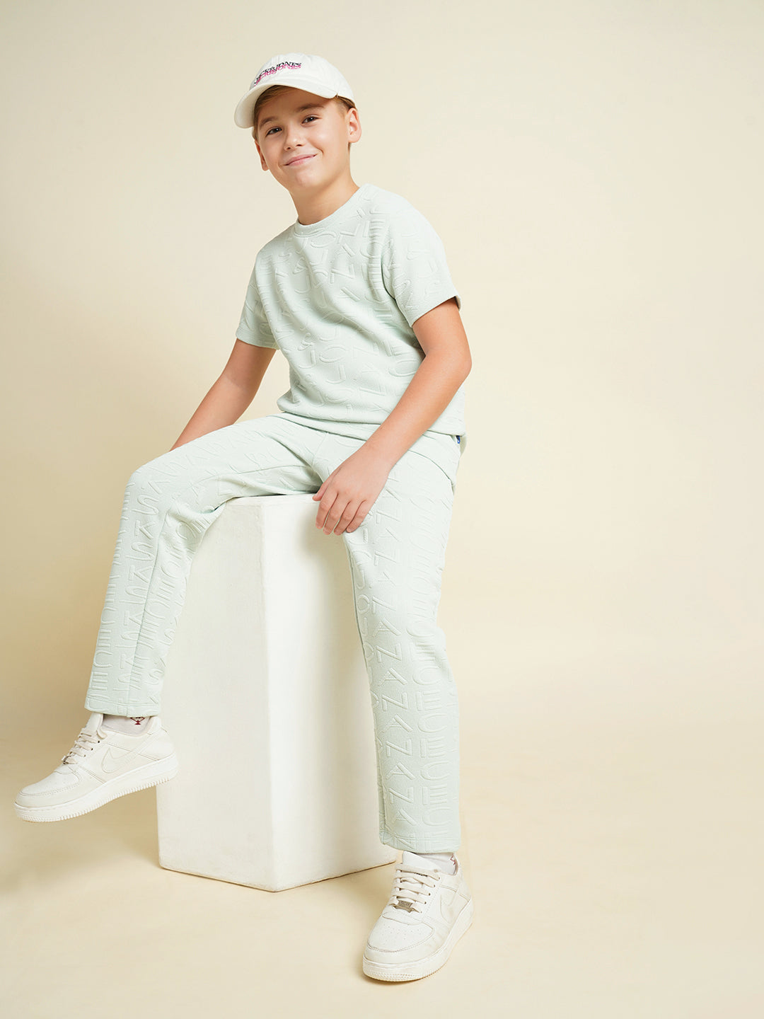 JACK&JONES JUNIOR Boys Aqua Jacquard Logo Co-ord Set Joggers