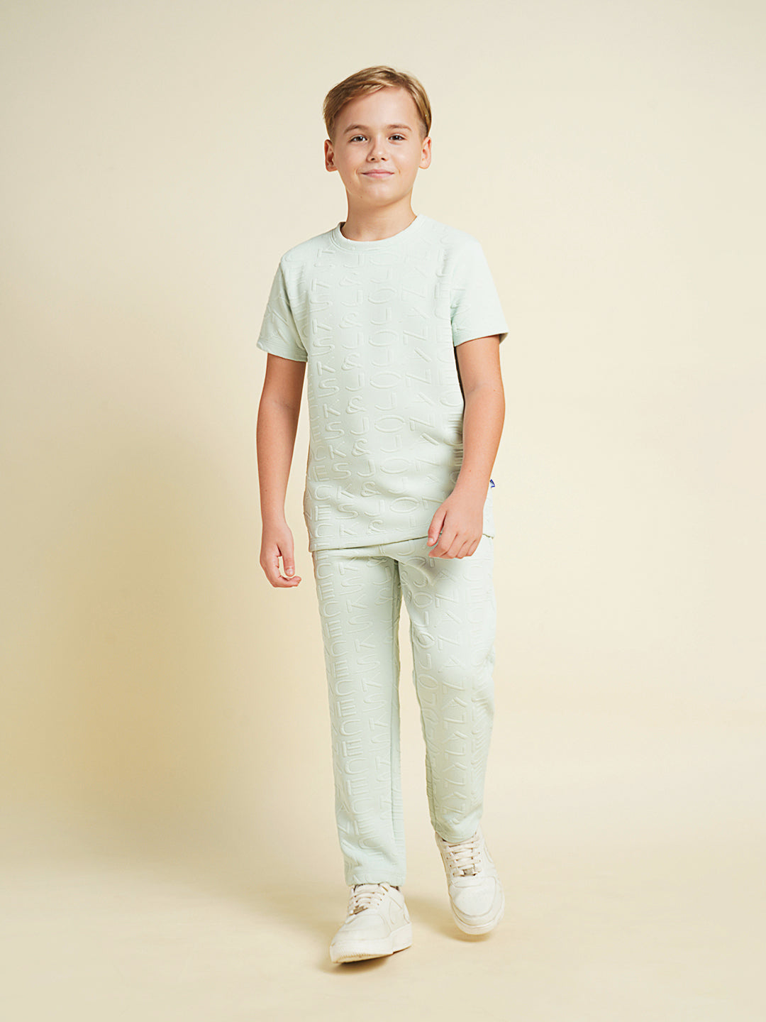 JACK&JONES JUNIOR Boys Aqua Jacquard Logo Co-ord Set Joggers