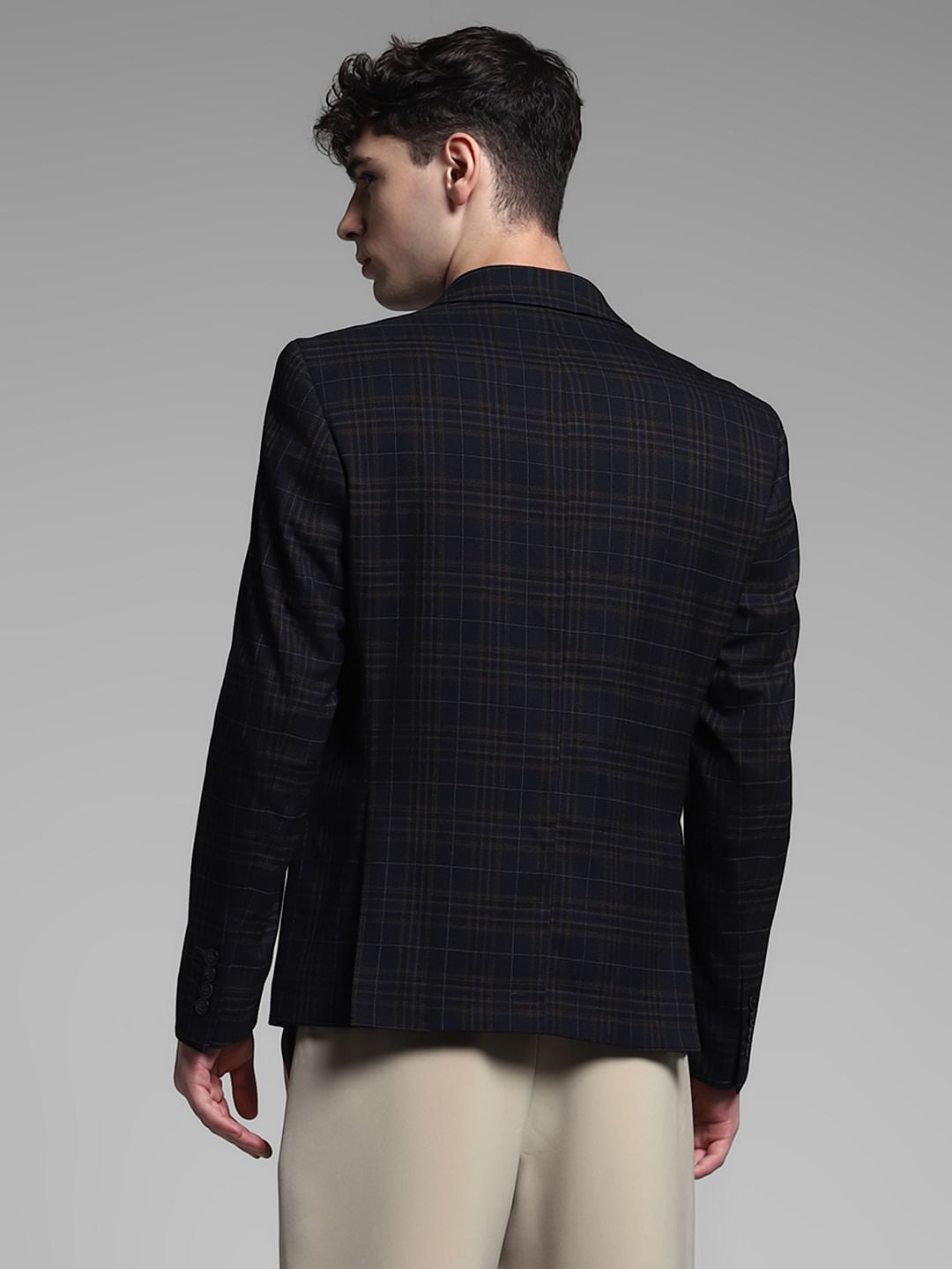 Navy Blue Check Formal Blazer
