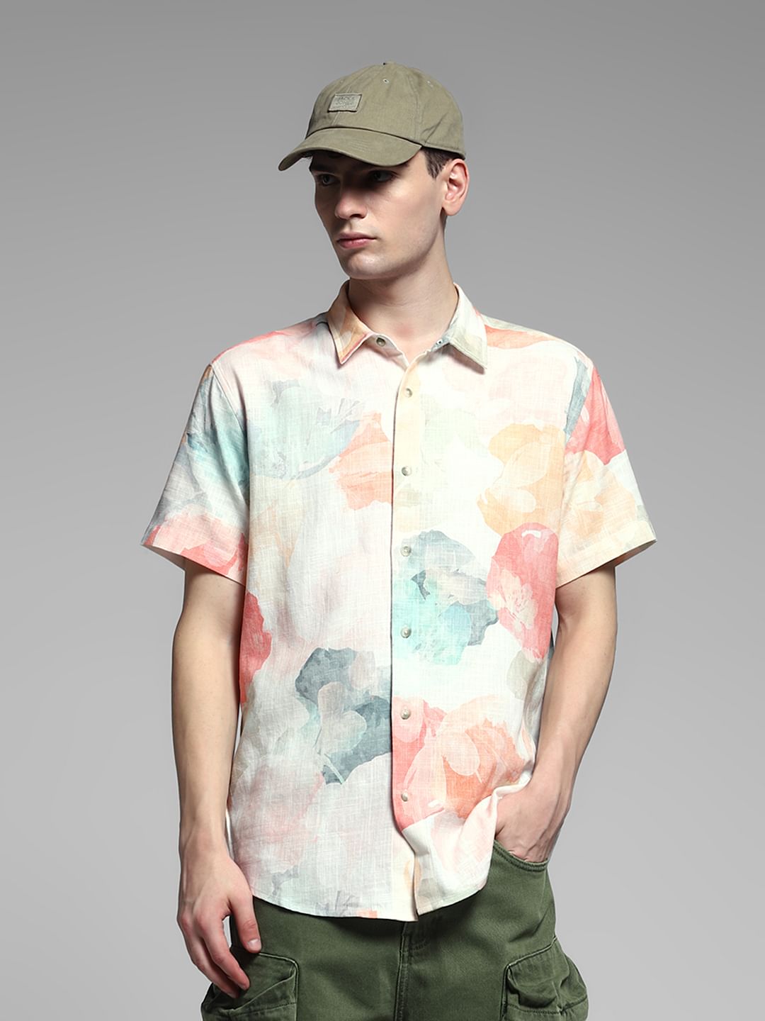 Coral Printed Cotton Shirt - S