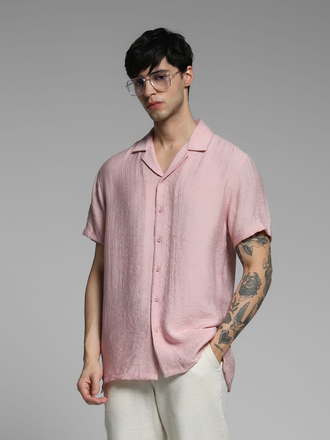 Pink Rayon Comfort Fit Shirt - S