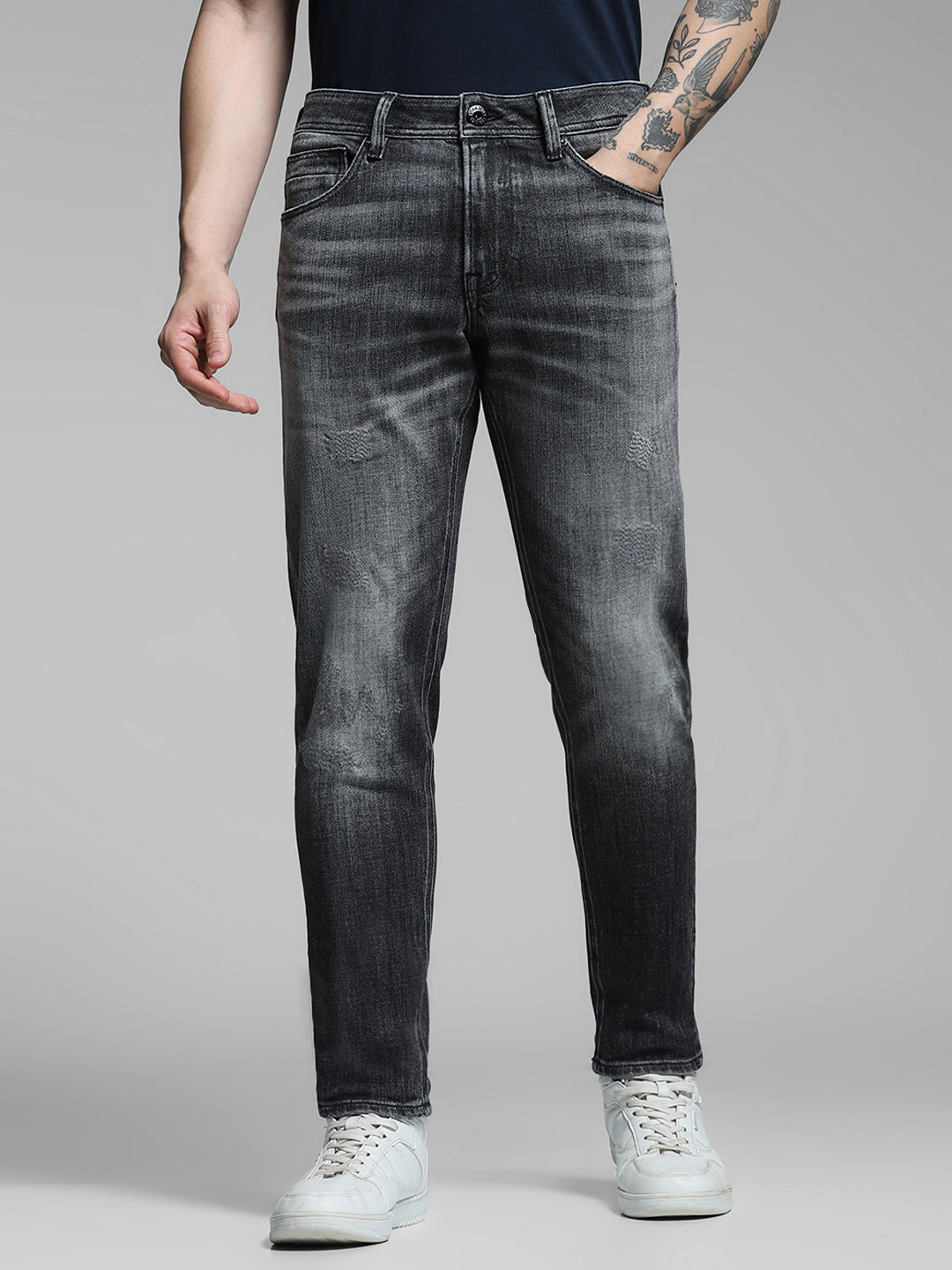 Men's Charcoal Slim Fit Low Rise Stretch Jeans