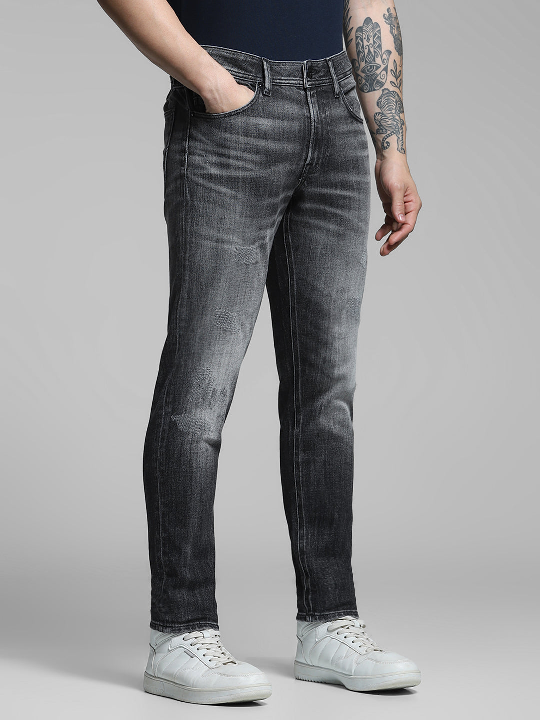 Men's Charcoal Slim Fit Low Rise Stretch Jeans