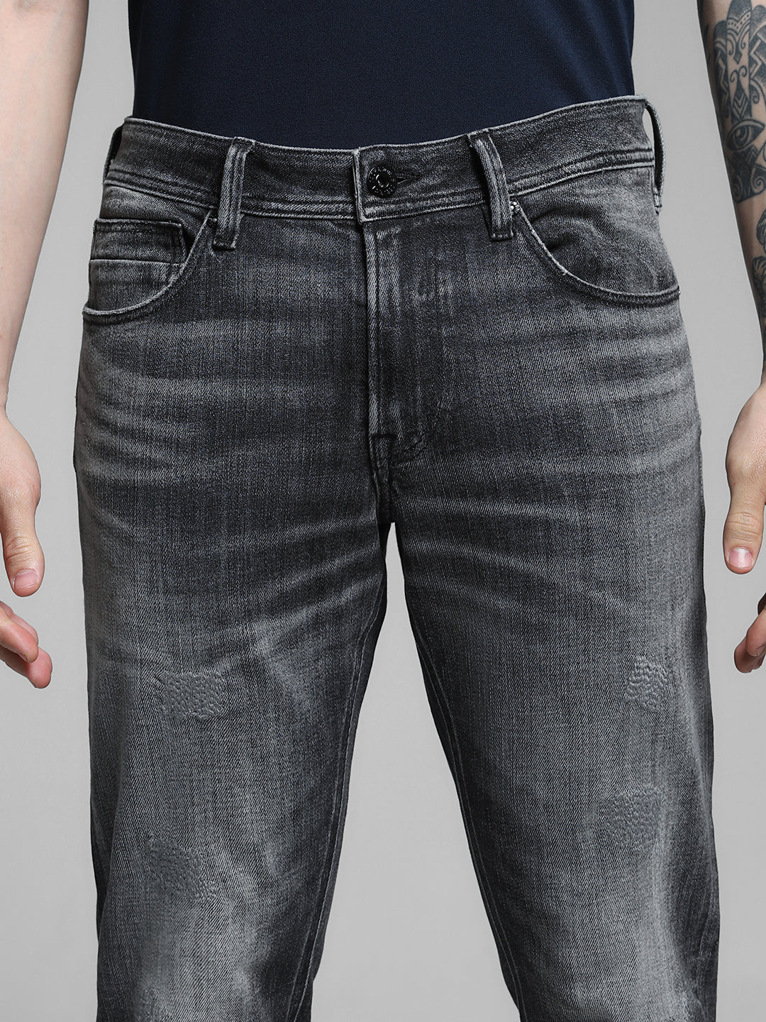 Men's Charcoal Slim Fit Low Rise Stretch Jeans