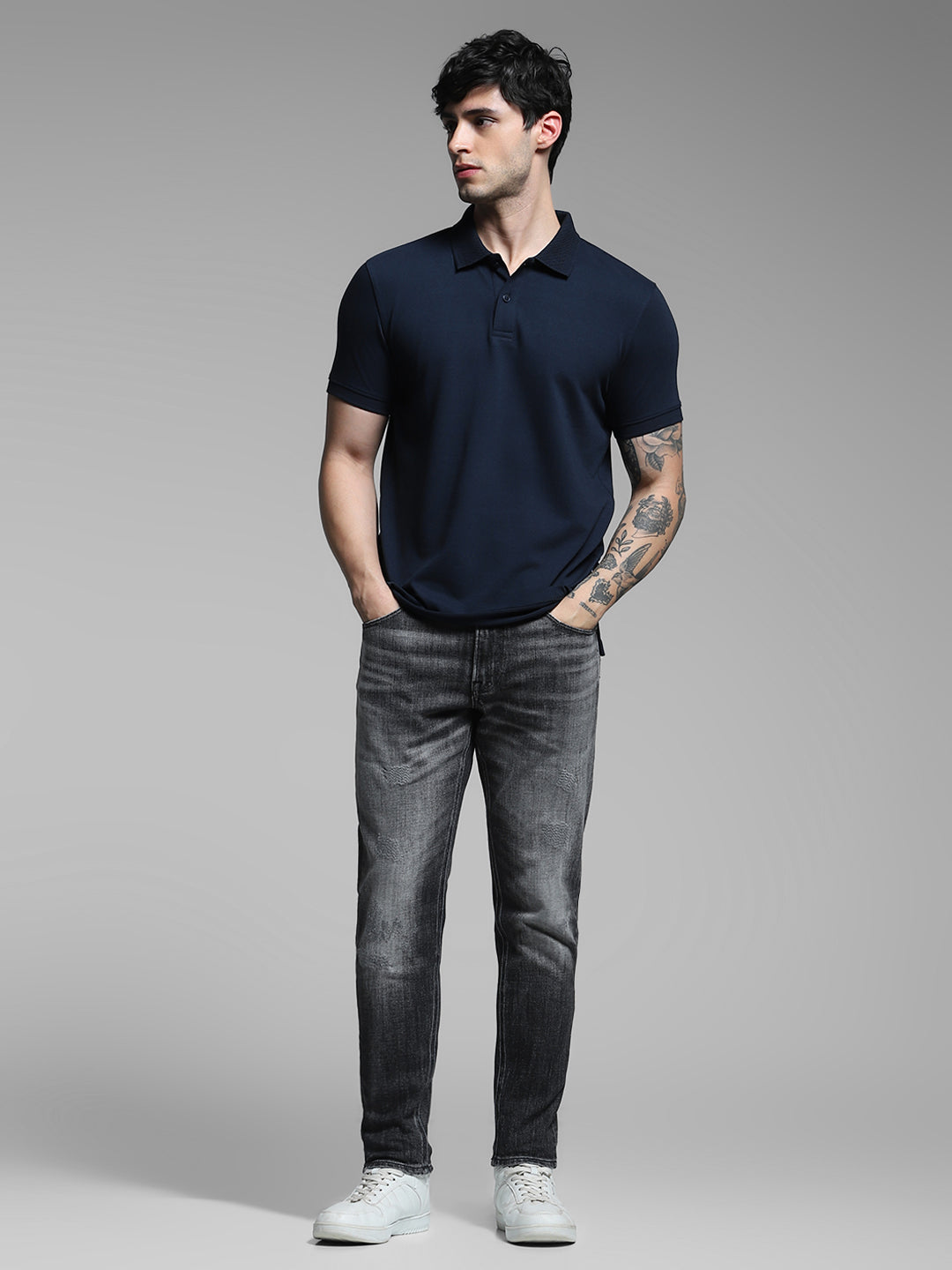Men's Charcoal Slim Fit Low Rise Stretch Jeans