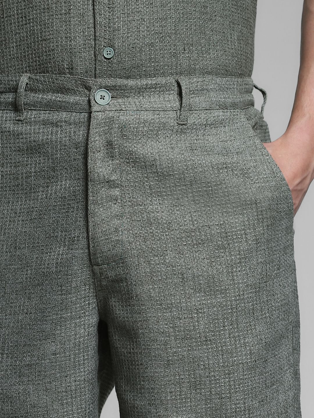 Olive Green Dobby Co-ord Set Shorts