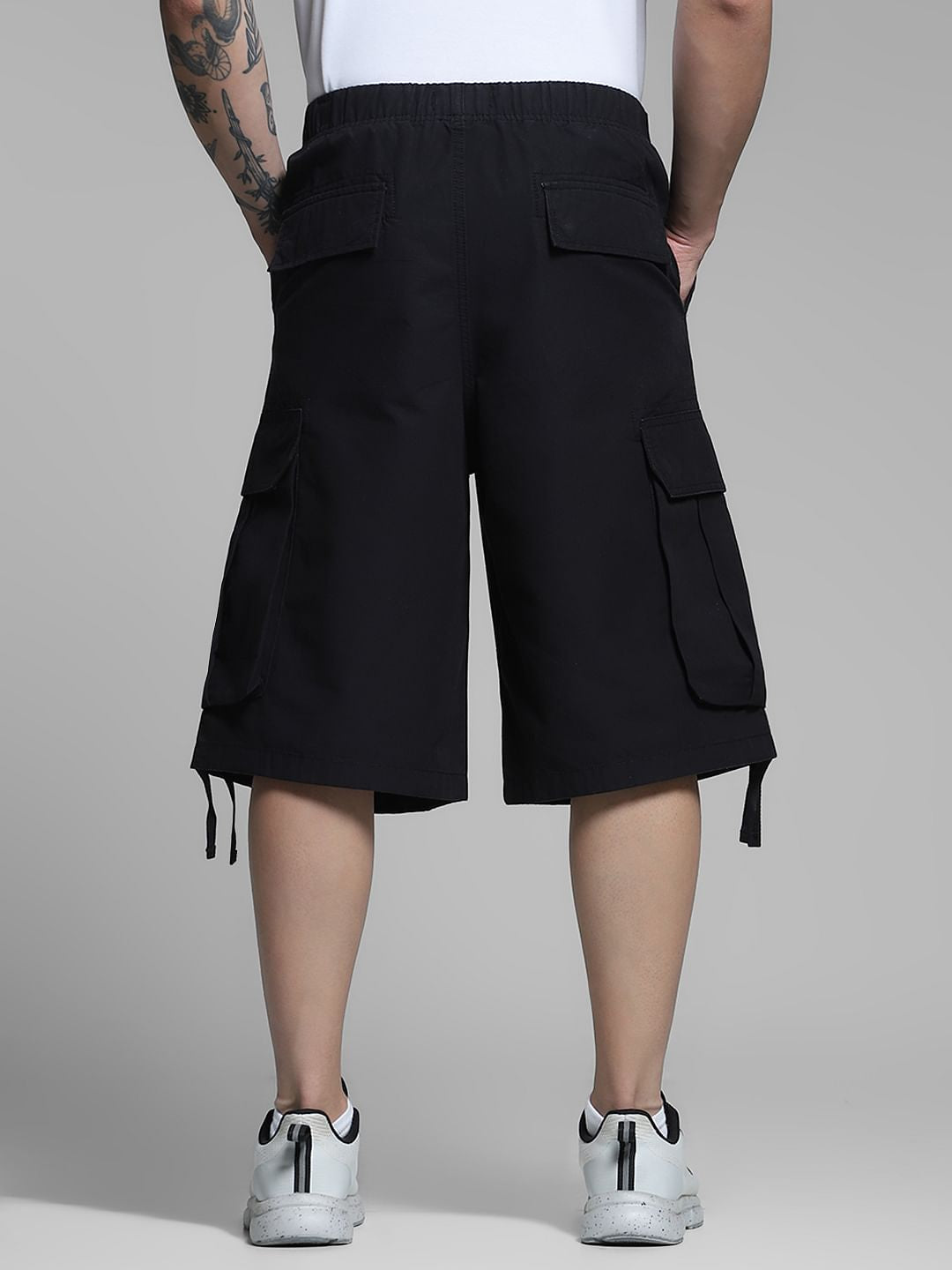 Black Mid Rise Cargo Jogger Shorts
