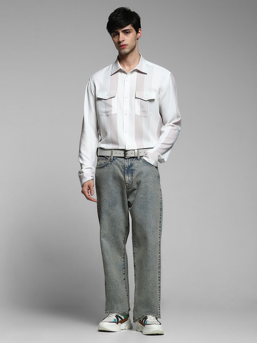 White Striped Regular Fit Shirt