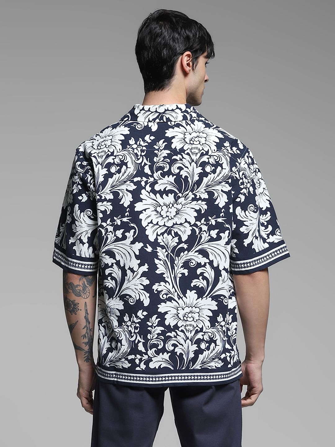 Black Floral Resort Collar Oversized Shirt