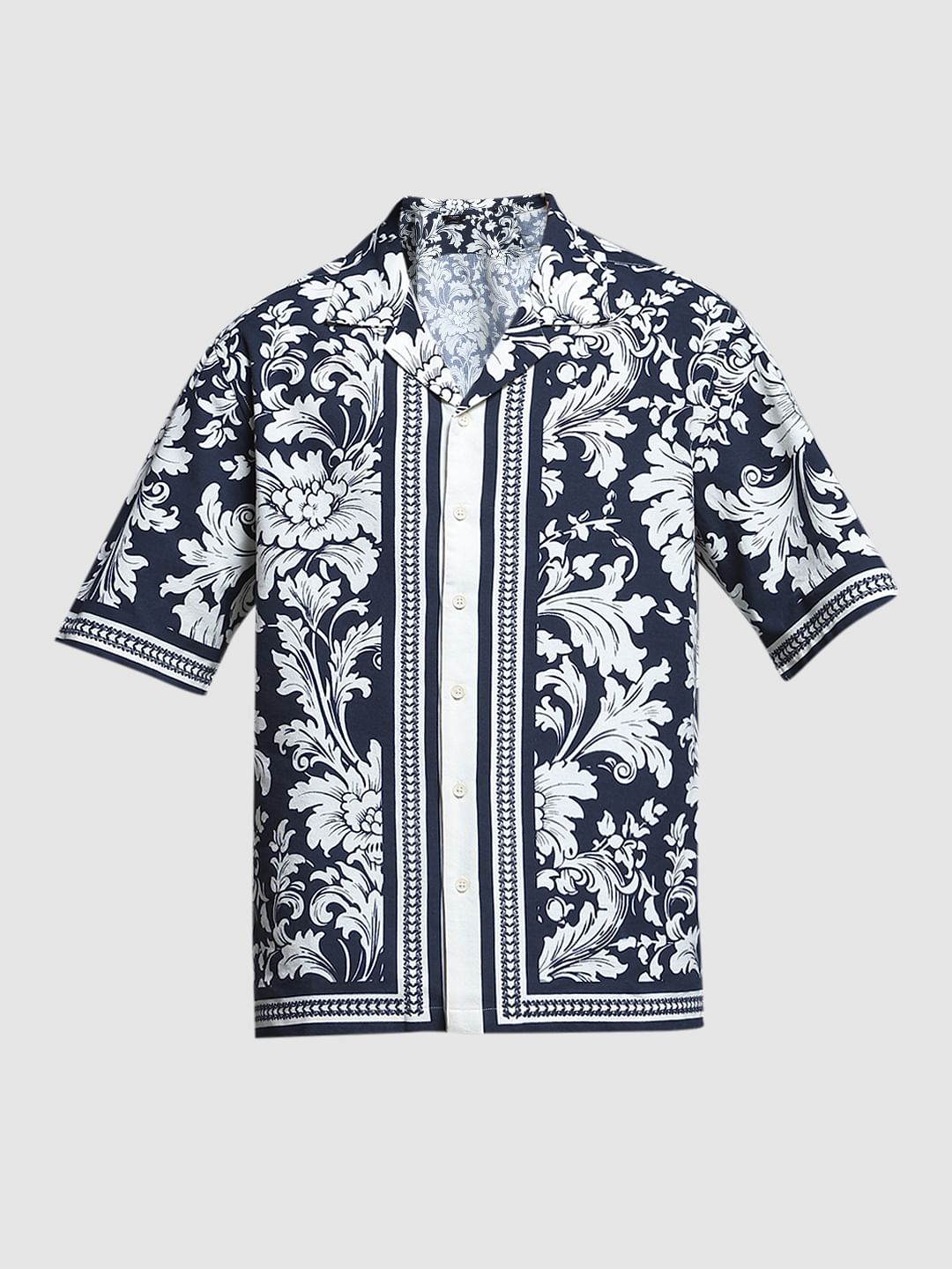 Black Floral Resort Collar Oversized Shirt