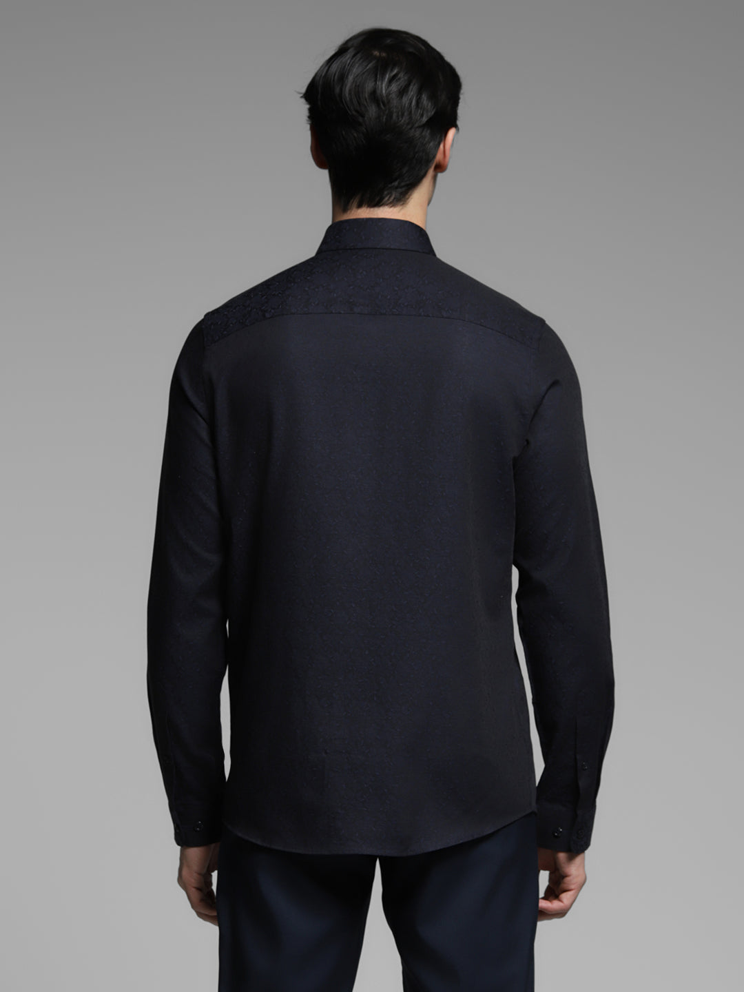 Men's Navy Blue Cotton Dobby Slim Fit Shirt
